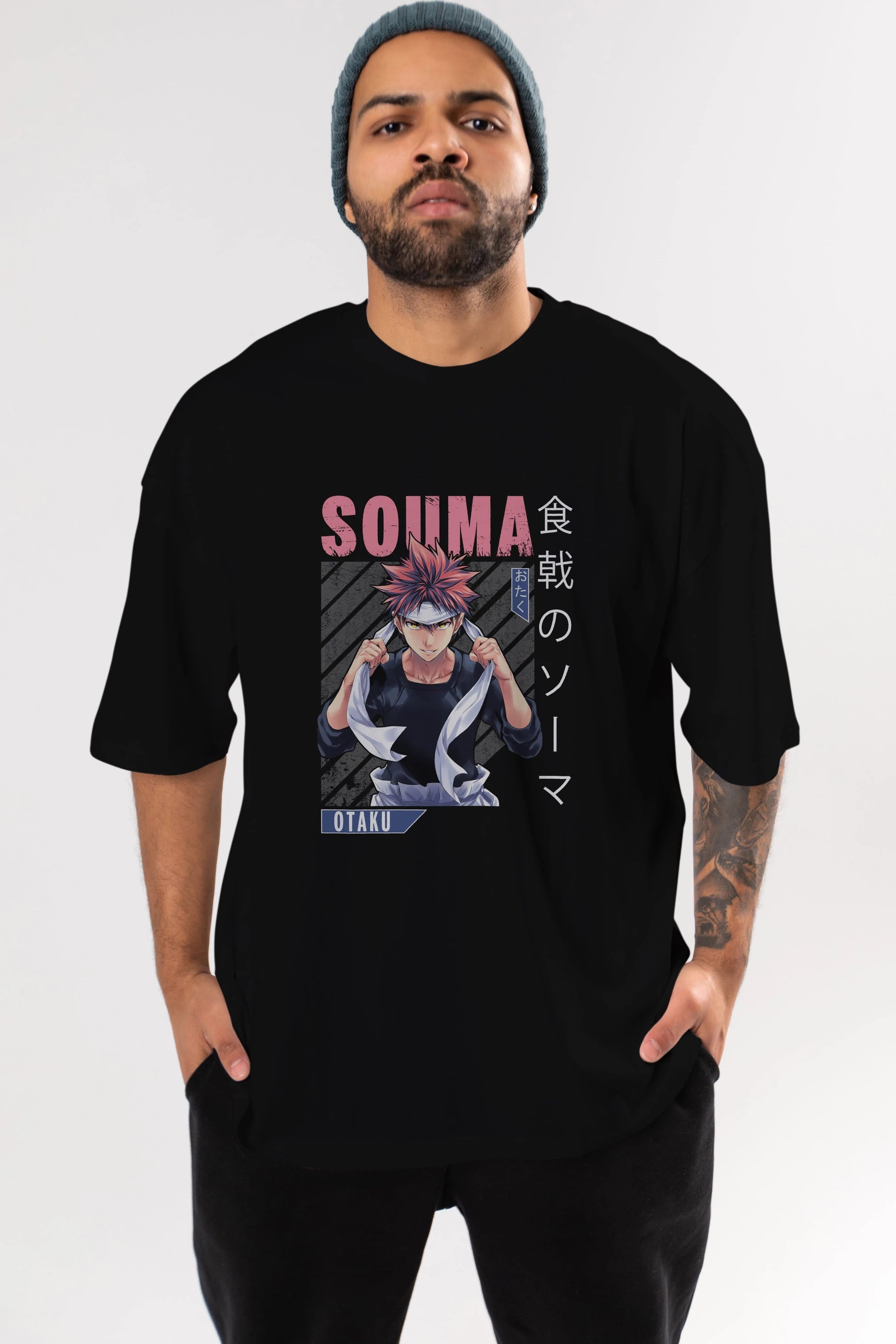 Souma Yukihira 8 Anime Ön Baskılı Oversize t-shirt %100 pamuk Erkek Kadın Unisex