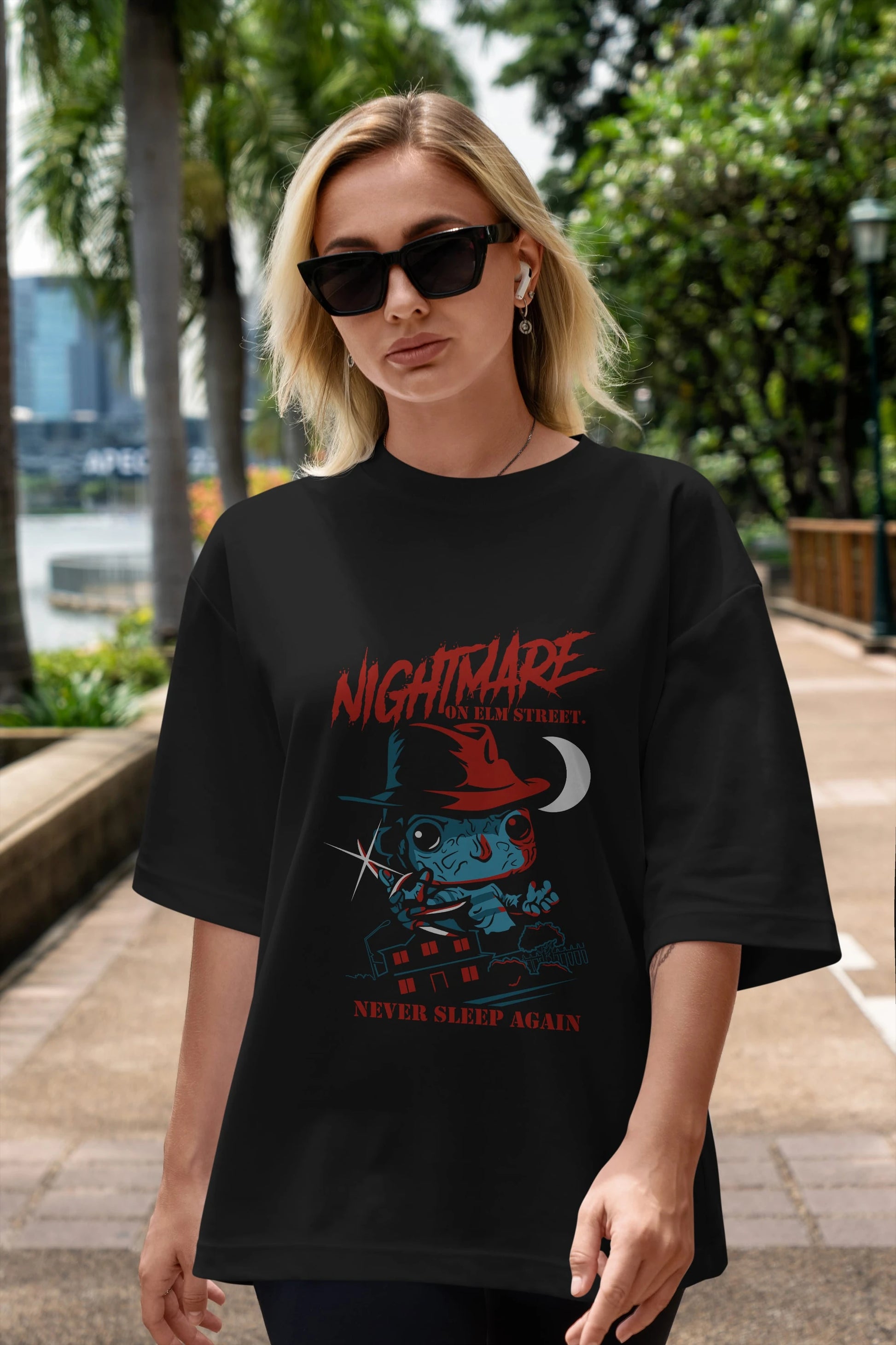 Nightmare Elm Sokağı Ön Baskılı Oversize t-shirt Erkek Kadın Unisex %100 Pamuk Bisiklet Yaka tişort