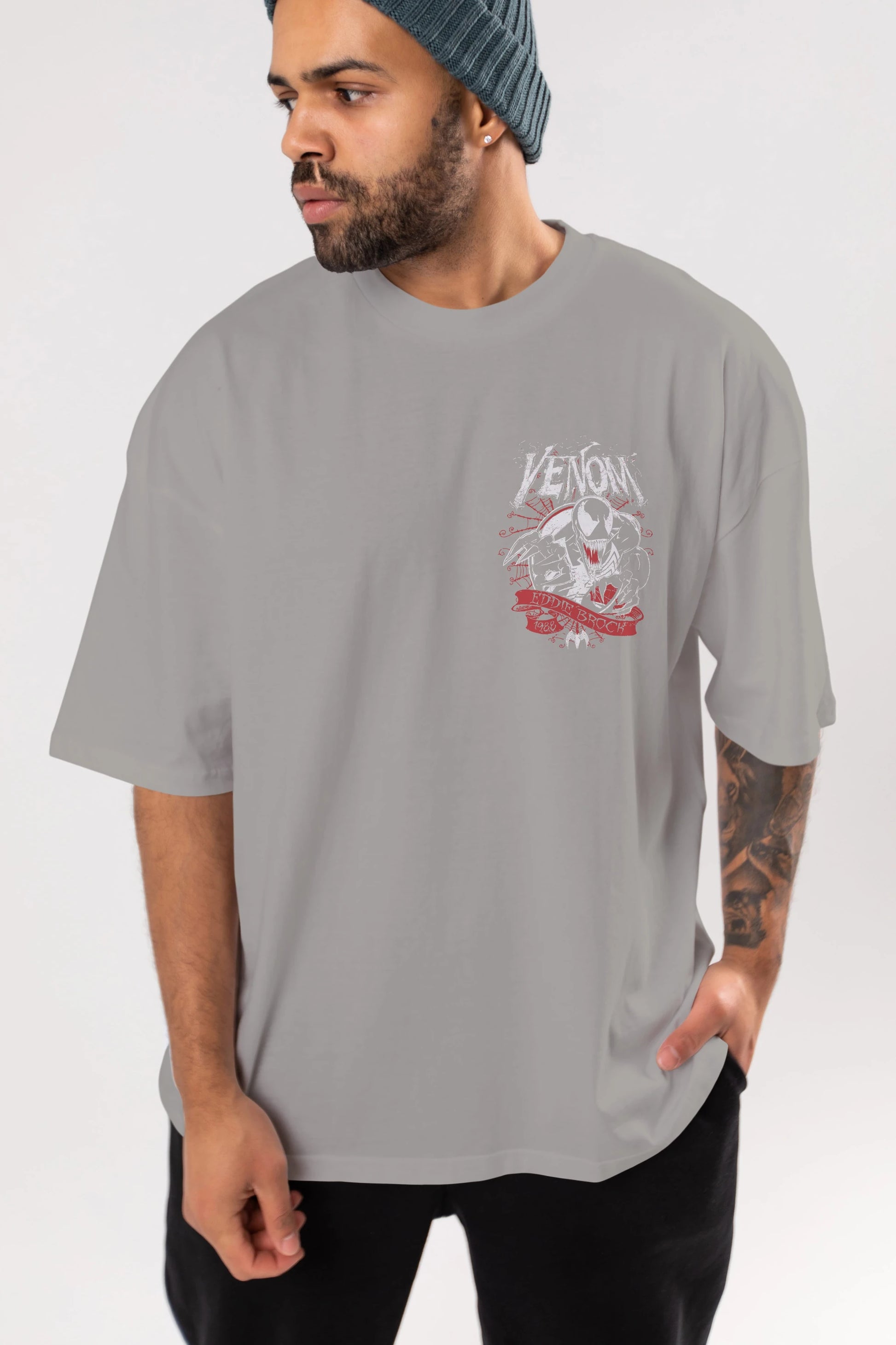 Venom (11) Ön Sol Baskılı Oversize t-shirt Erkek Kadın Unisex %100 Pamuk Bisiklet Yaka tişort