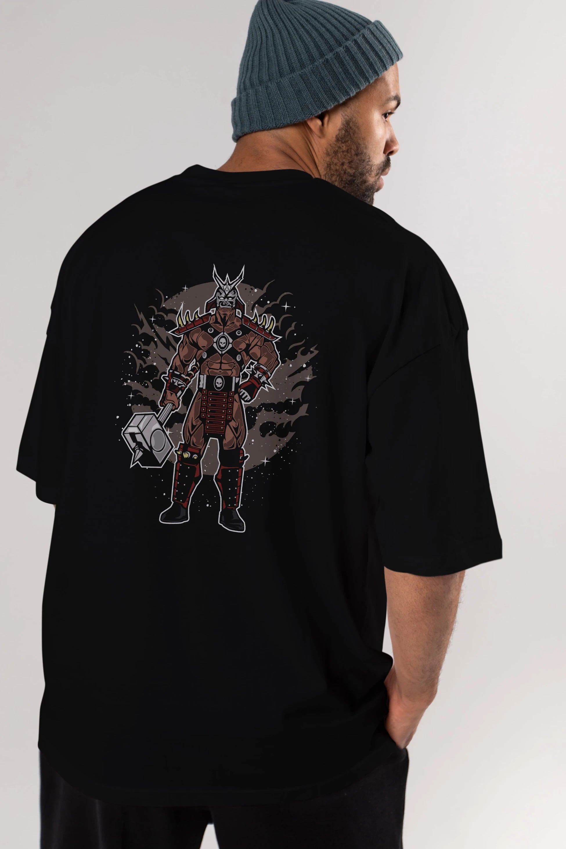 SHOU KHAN Arka Baskılı Oversize t-shirt Erkek Kadın Unisex %100 Pamuk