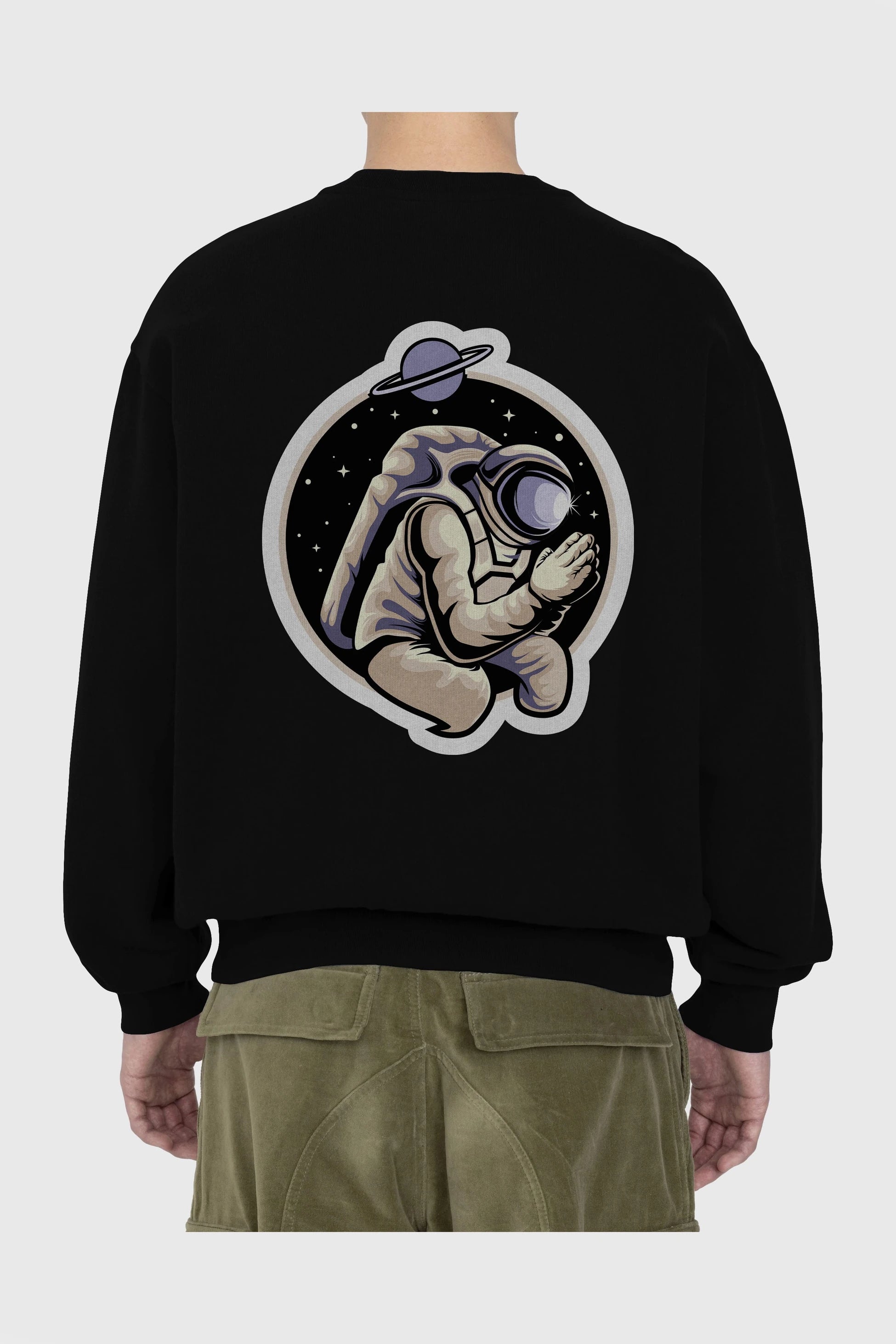 Astronaut Praying Sticker Arka Baskılı Oversize Sweatshirt Erkek Kadın Unisex