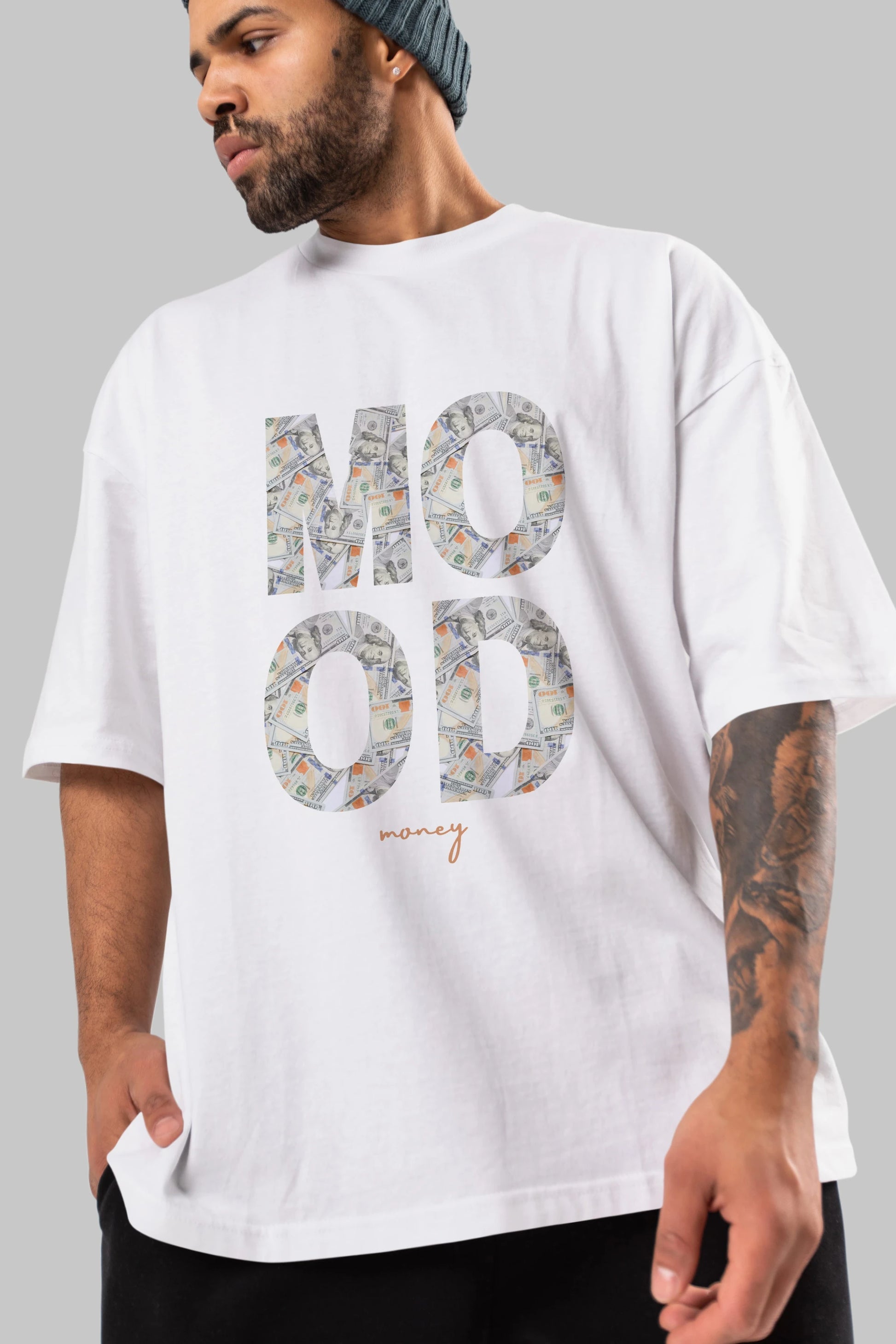 Mood Money Yazılı Ön Baskılı Oversize t-shirt Erkek Kadın Unisex