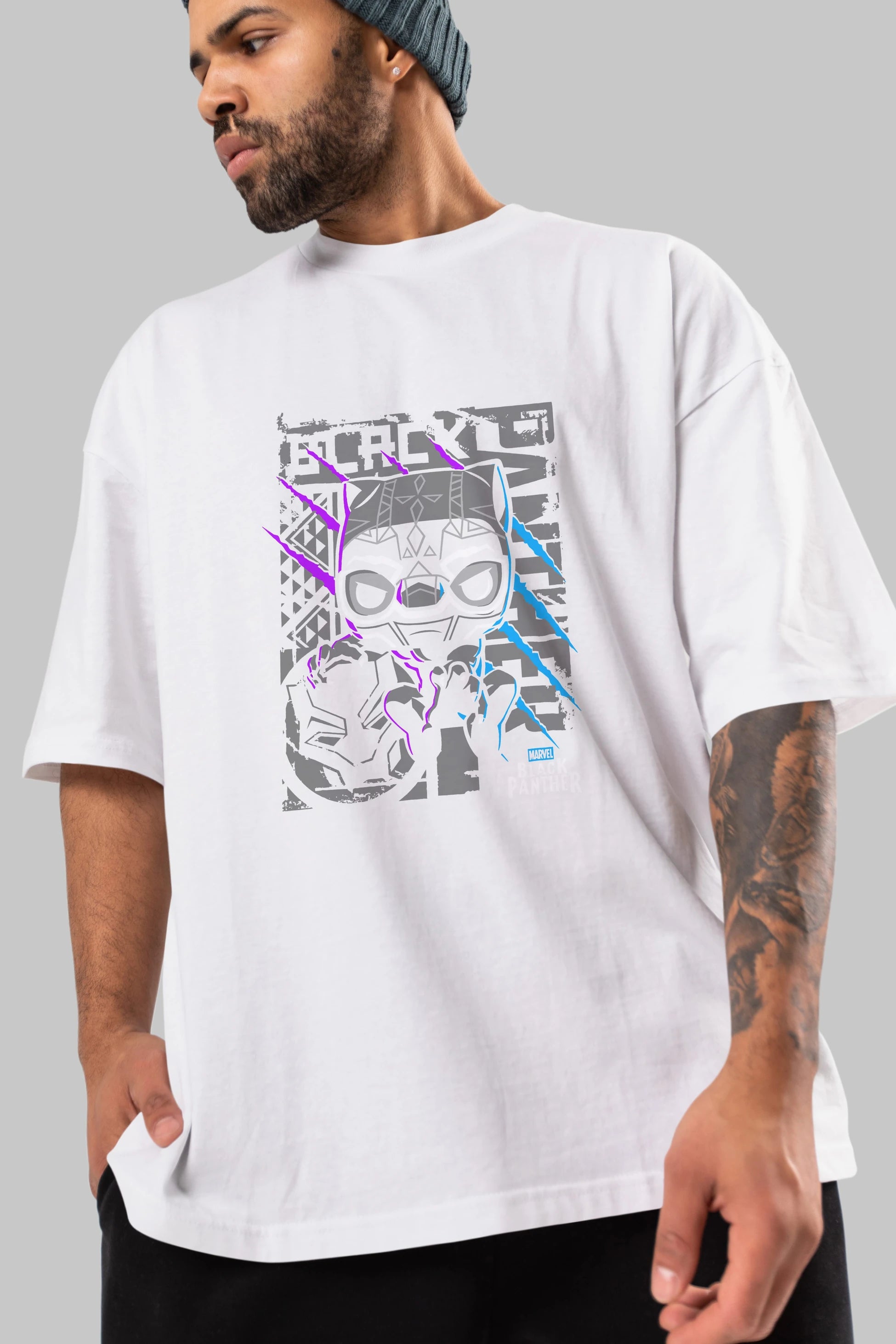 Black Panther Ön Baskılı Oversize t-shirt Erkek Kadın Unisex %100 Pamuk Bisiklet Yaka tişort