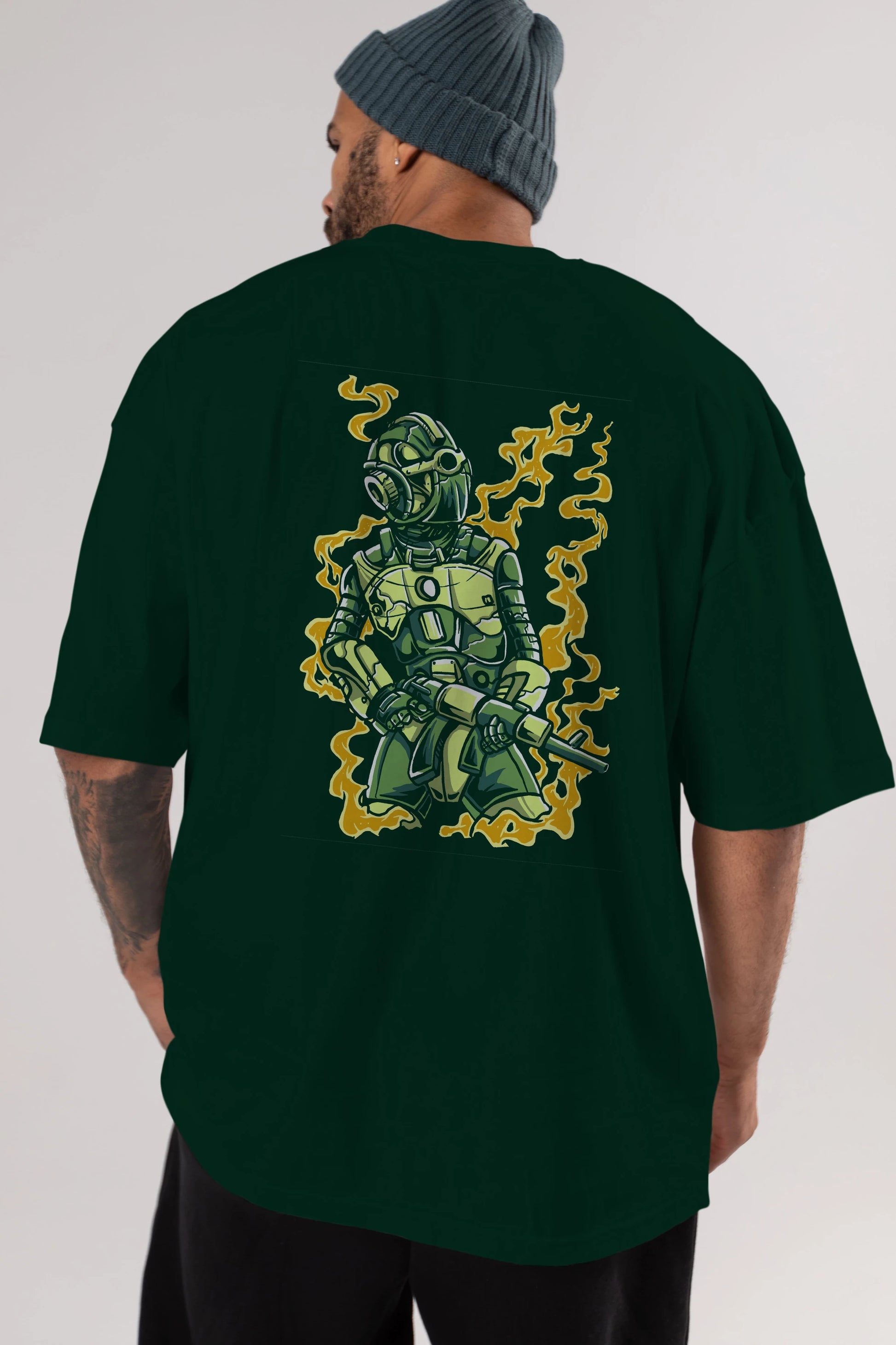Robot Soldier Arka Baskılı Oversize t-shirt Erkek Kadın Unisex %100 Pamuk