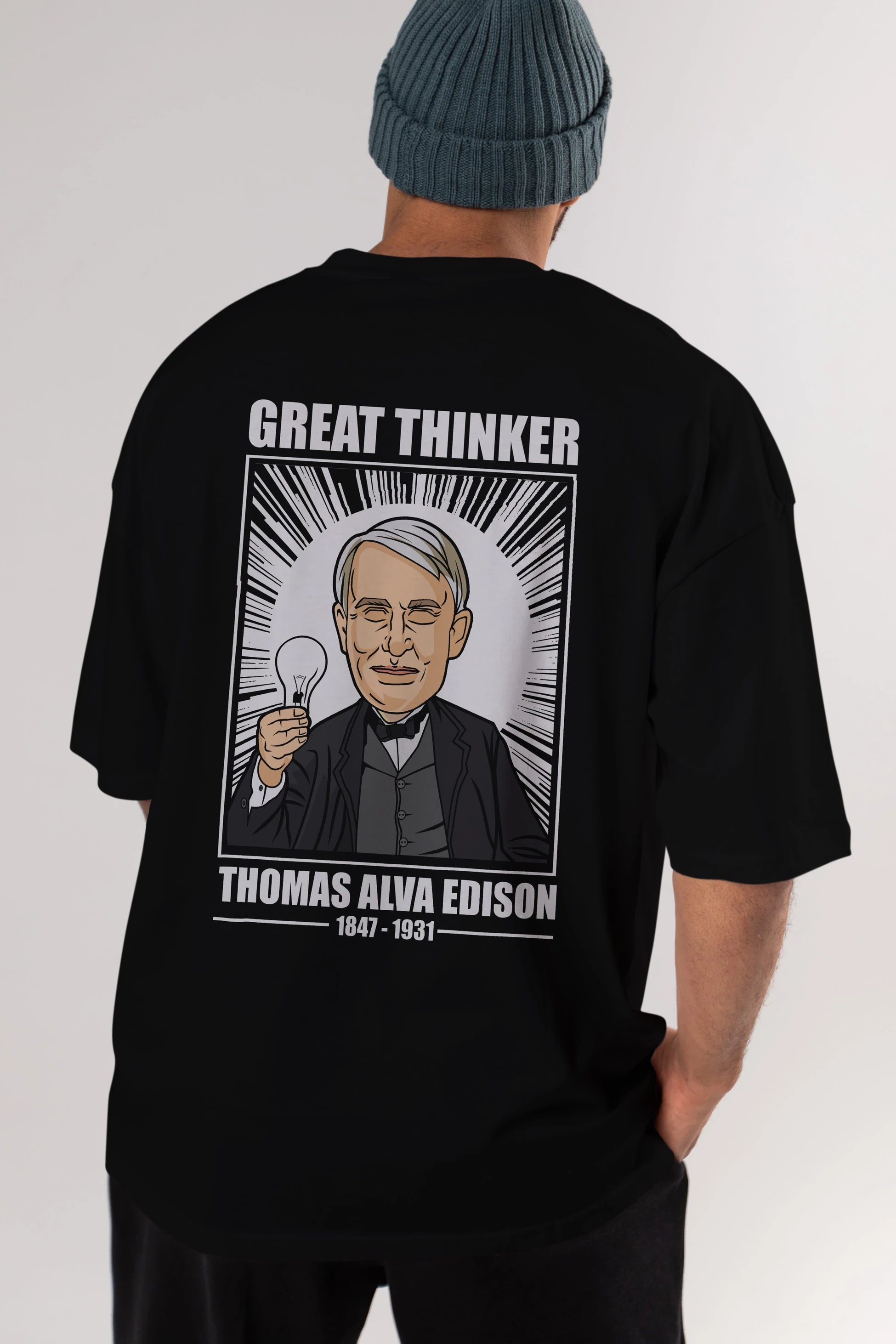Thomas Alfa Edison Arka Baskılı Oversize t-shirt Erkek Kadın Unisex %100 Pamuk tişort