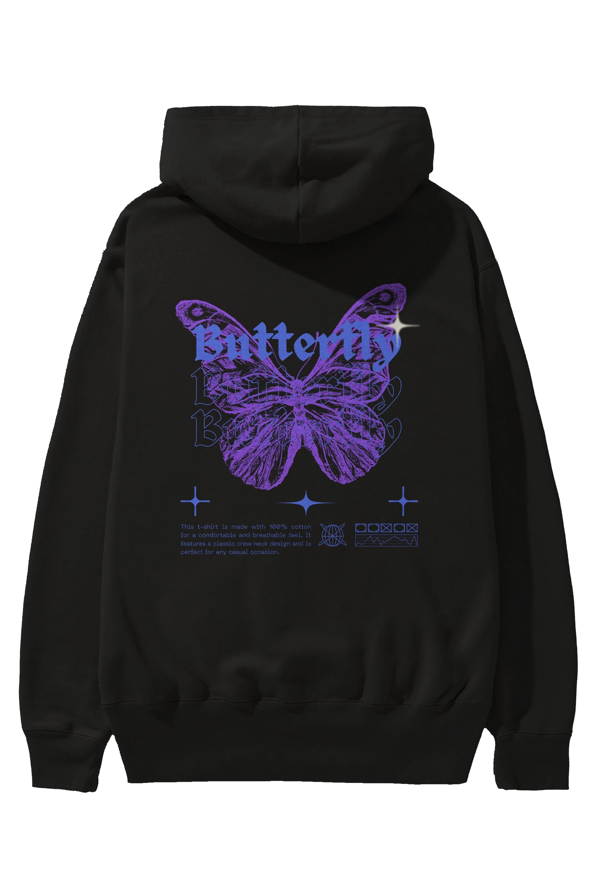 Butterfly Streetwear Arka Baskılı Oversize Hoodie Kapüşonlu Sweatshirt Erkek Kadın Unisex