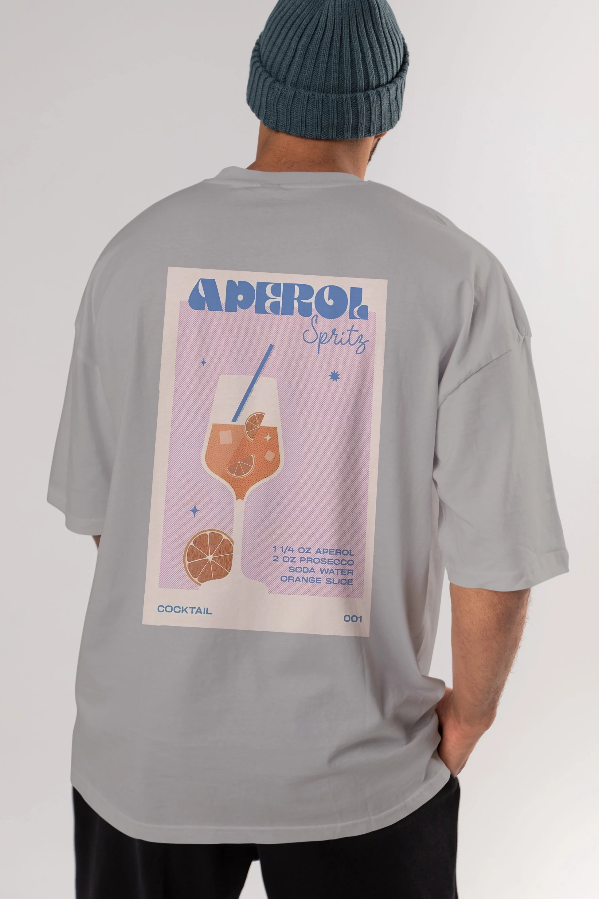 Aperol Spritz Arka Baskılı Oversize t-shirt Erkek Kadın Unisex %100 Pamuk Bisiklet Yaka tişort