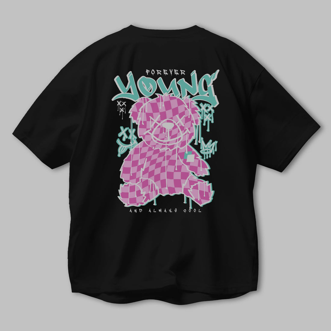 Young and Always Cool Bear Arka Baskılı Oversize t-shirt Erkek Kadın Unisex