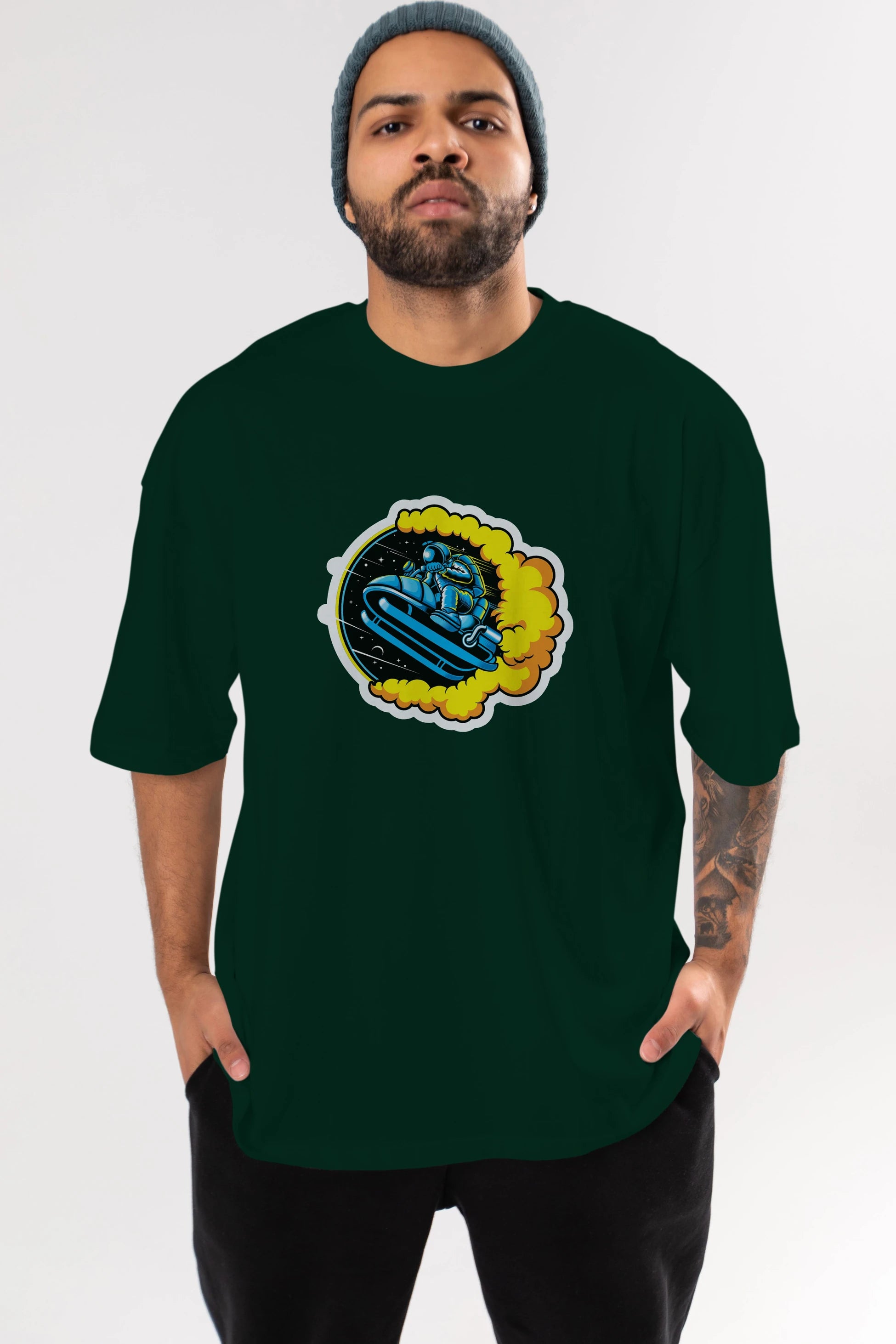 Astrojump with Snowmobile Sticker Ön Baskılı Oversize t-shirt Erkek Kadın Unisex