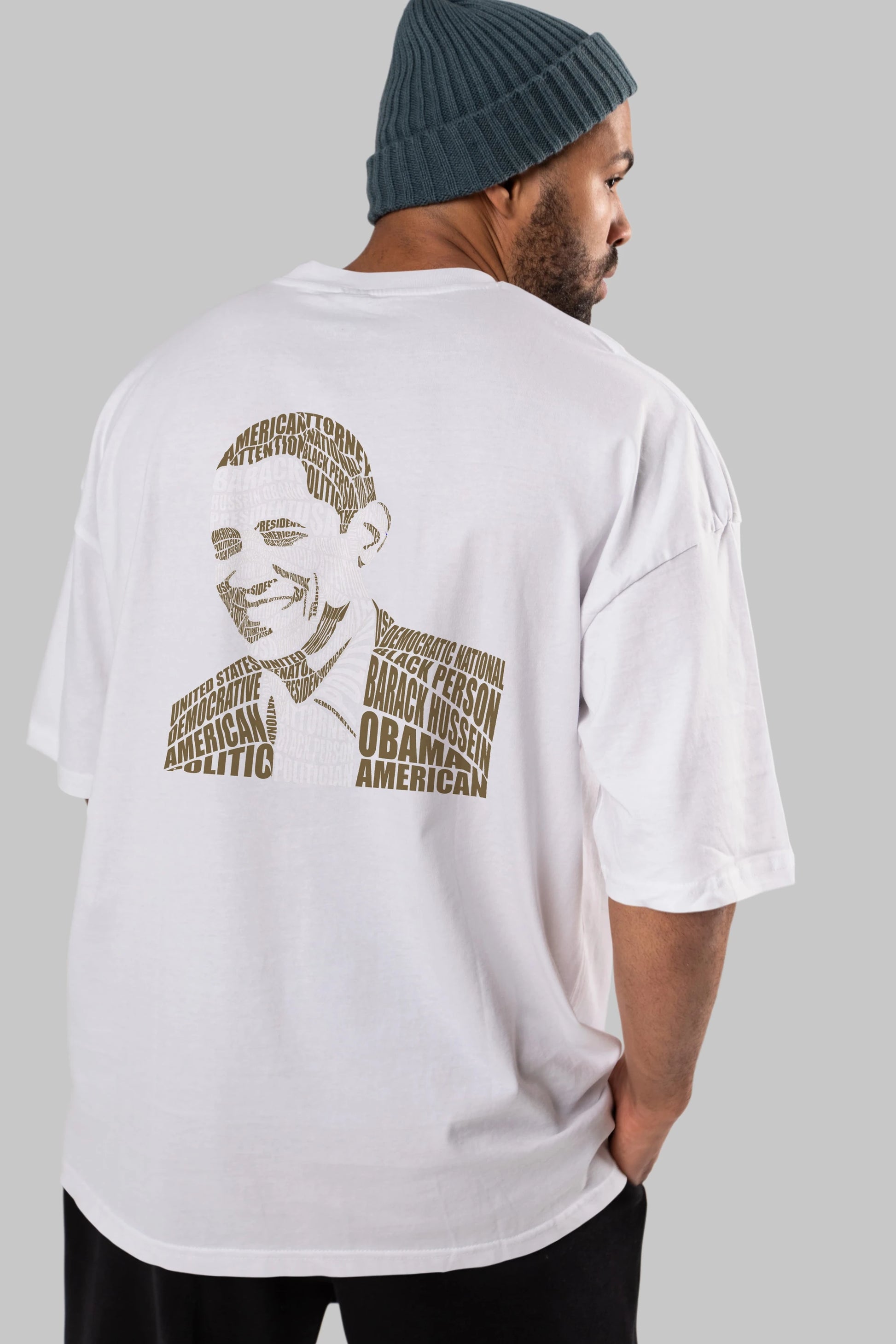 Obama Calligram Arka Baskılı Oversize t-shirt %100 pamuk Erkek Kadın Unisex