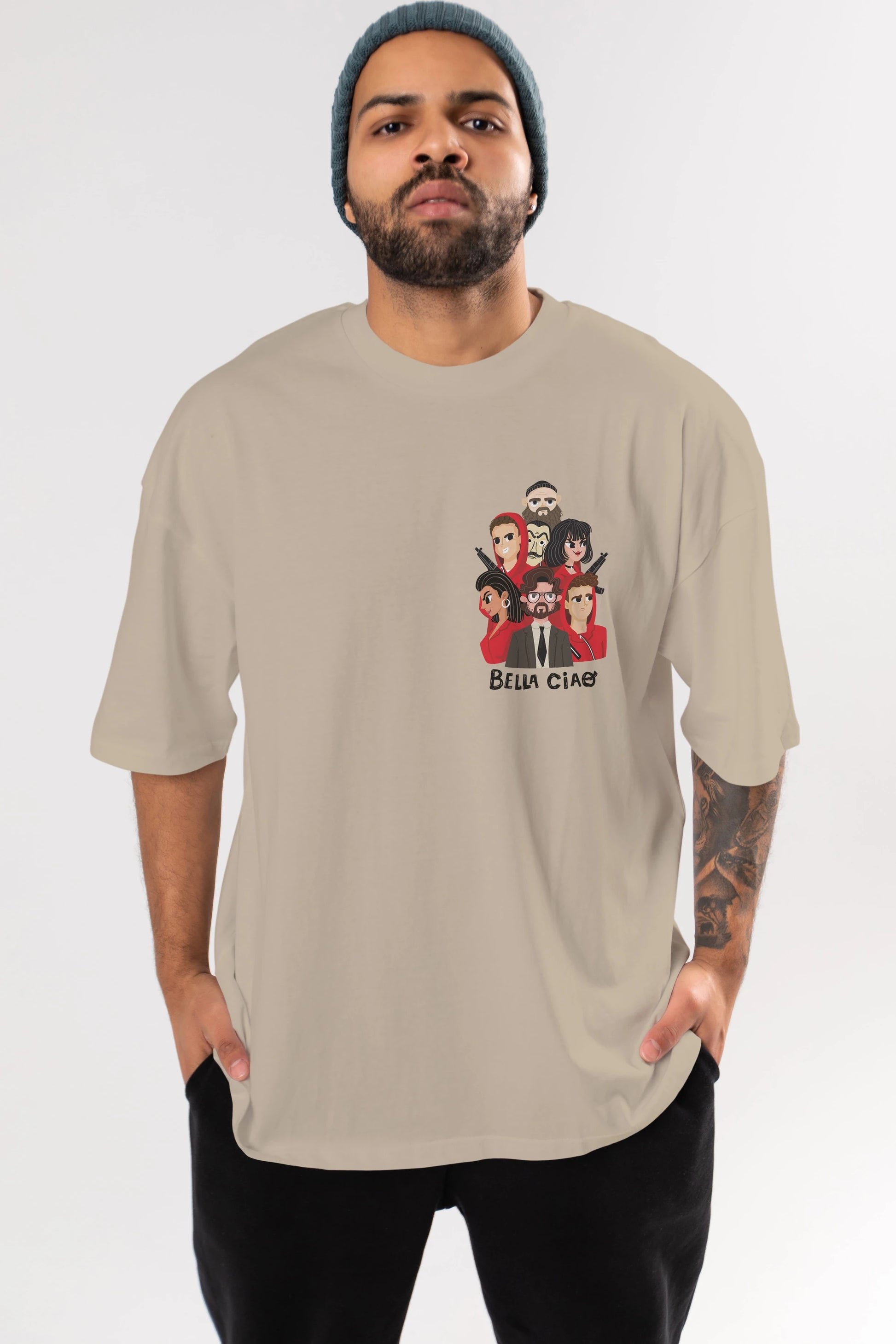 La Casa De Papel (13) Ön Sol Baskılı Oversize t-shirt Erkek Kadın Unisex %100 Pamuk Bisiklet Yaka tişort