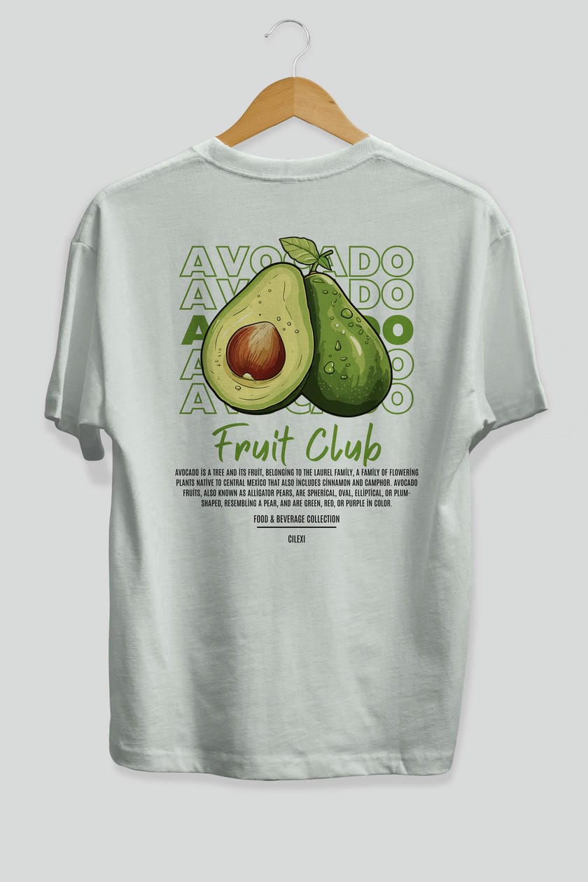 Avocado Arka Baskılı Oversize t-shirt Erkek Kadın Pamuk Bisiklet Yaka tişort