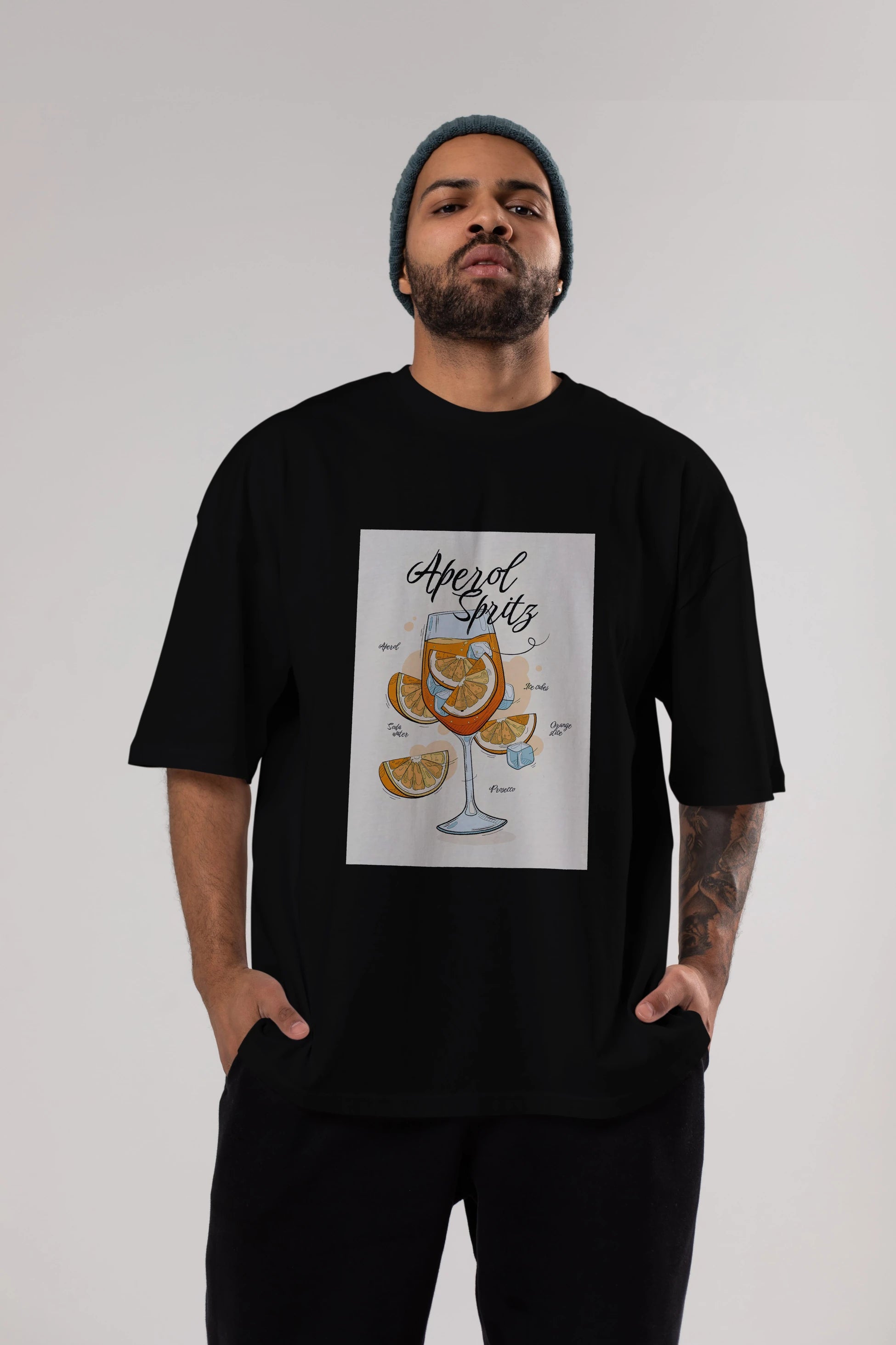 Aperol Spritz 6 Ön Baskılı Oversize t-shirt Erkek Kadın Unisex %100 Pamuk Bisiklet Yaka tişort