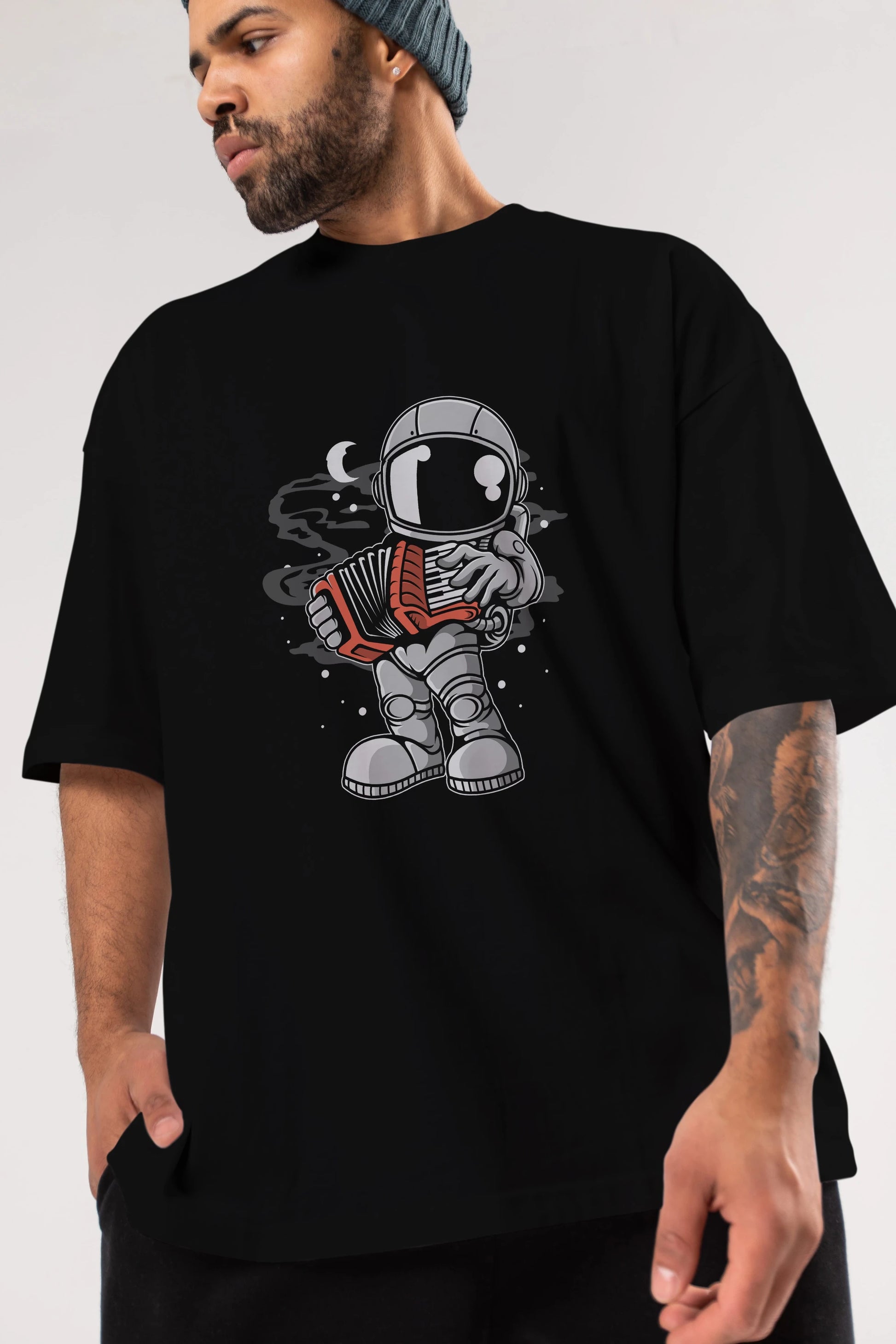 Astronaut Accordion Ön Baskılı Oversize t-shirt Erkek Kadın Unisex