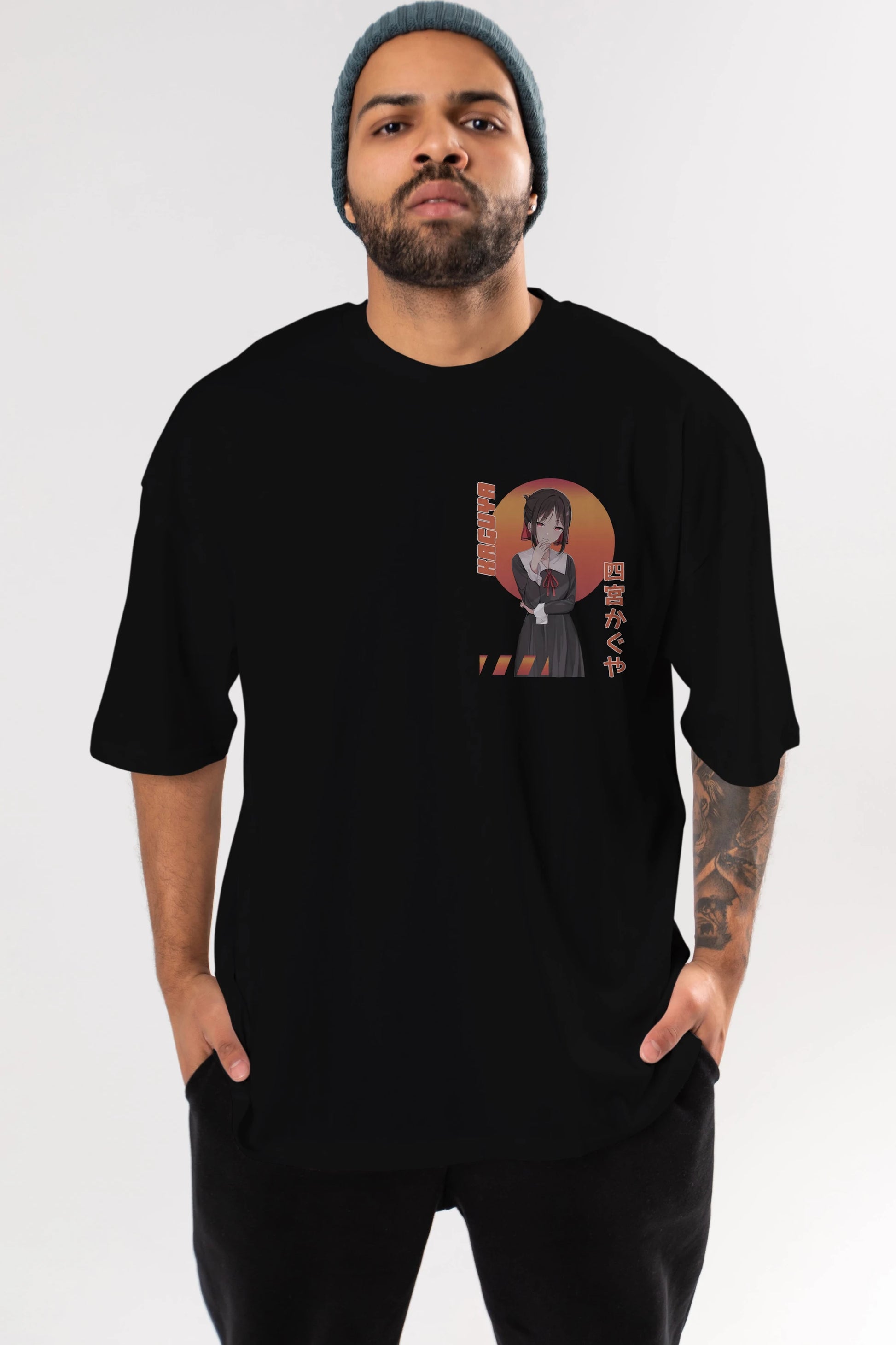 Kaguya Shinomiya 5 Ön Sol Baskılı Oversize t-shirt Erkek Kadın Unisex %100 Pamuk Bisiklet Yaka tişort