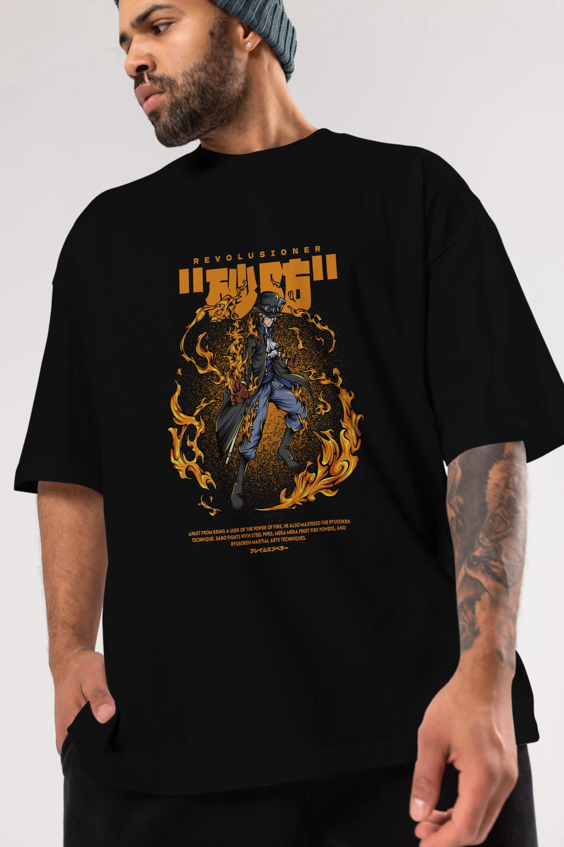 Revolusioner Sabo Anime Ön Baskılı Oversize t-shirt %100 pamuk Erkek Kadın Unisex