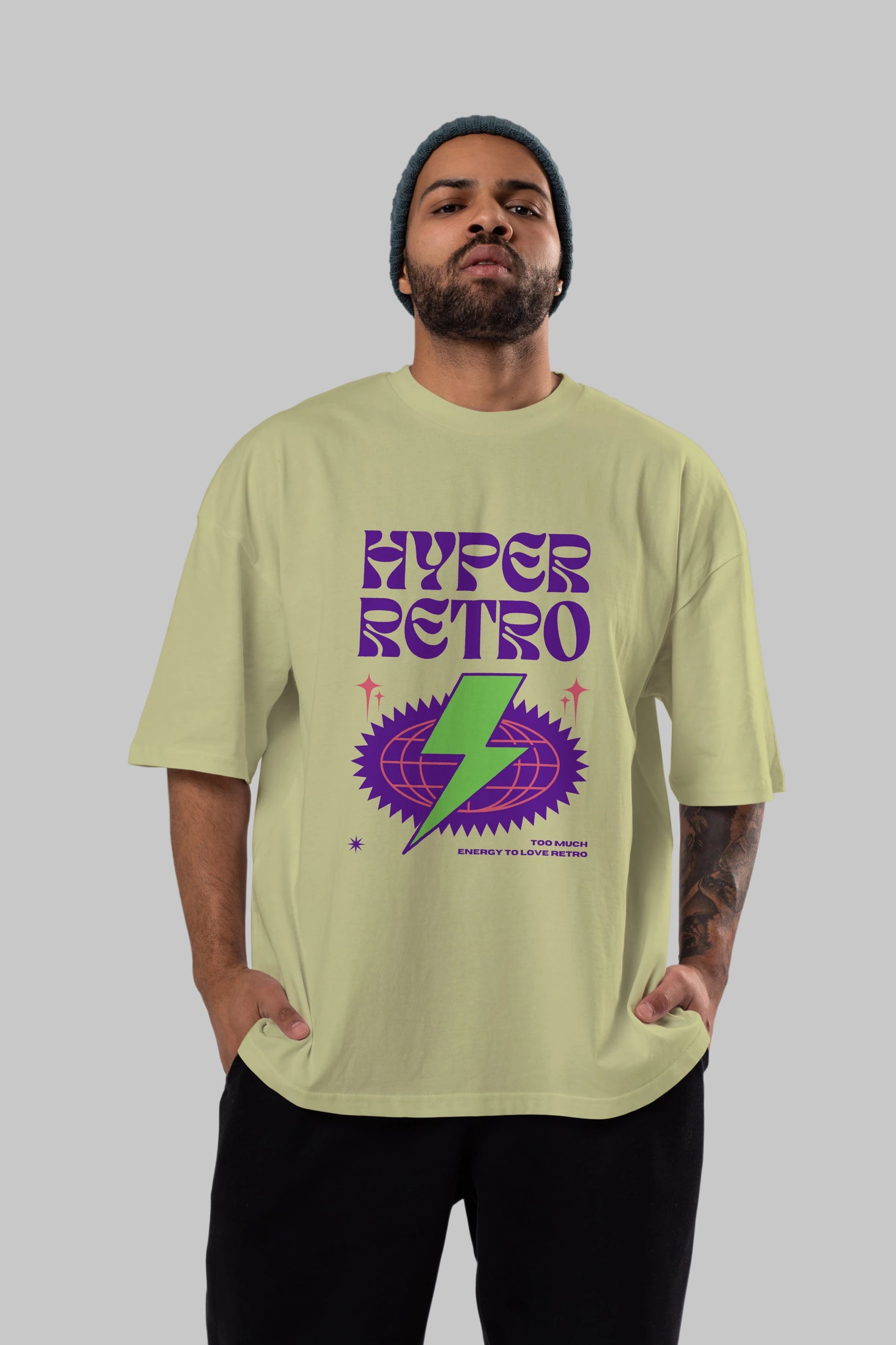 Hyper Retro Yazılı Ön Baskılı Oversize t-shirt Erkek Kadın Unisex