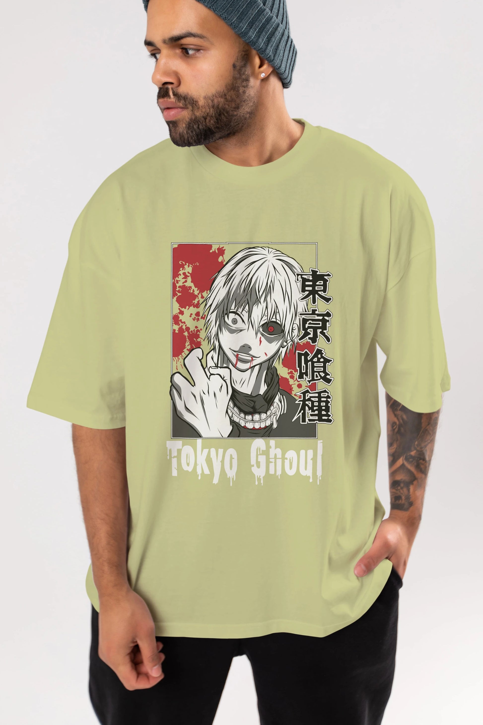 Kaneki Ken TOKYO GHOUL Anime Ön Baskılı Oversize t-shirt %100 pamuk Erkek Kadın Unisex
