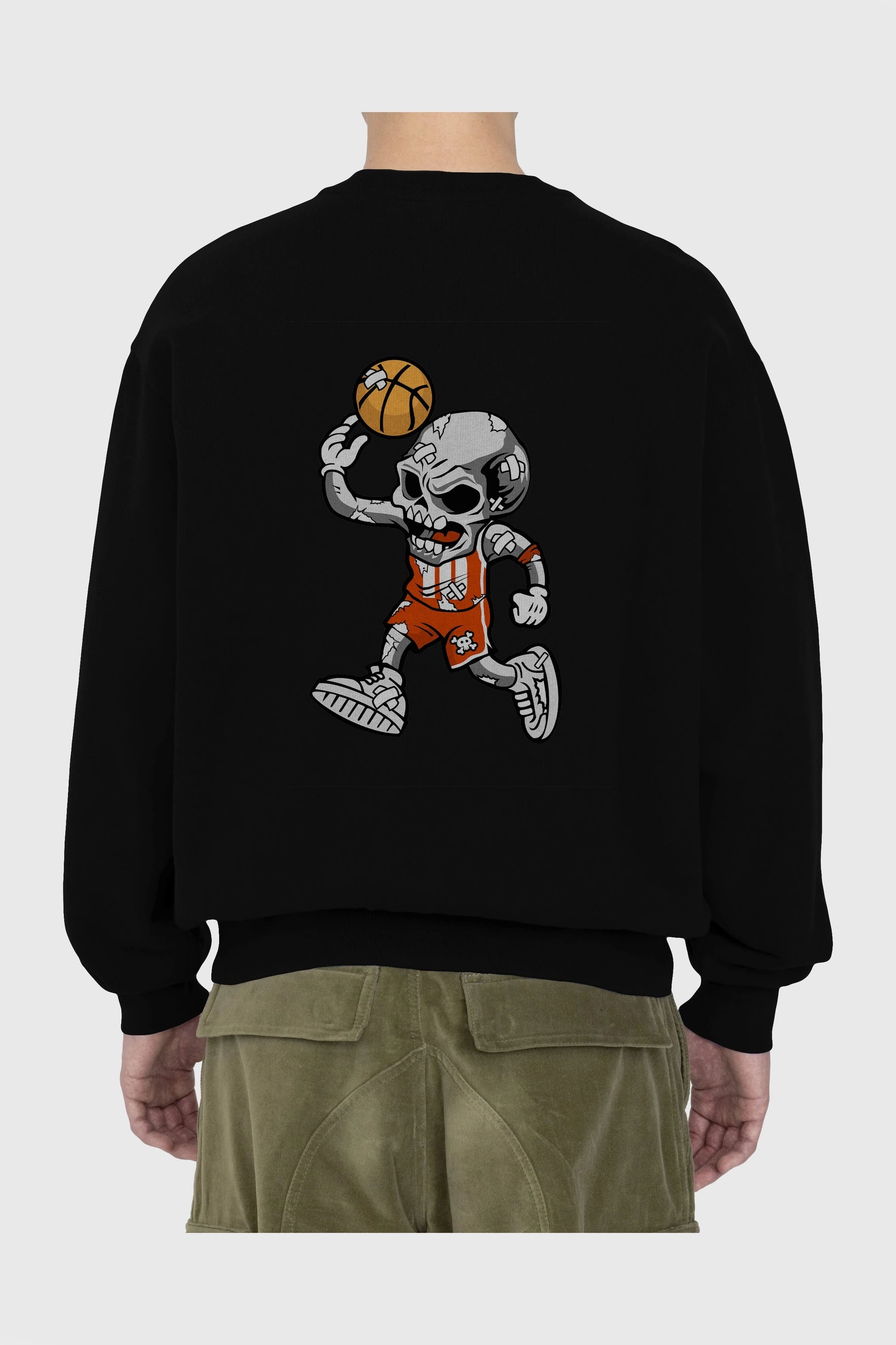 Skull Basketball Arka Baskılı Oversize Sweatshirt Erkek Kadın Unisex