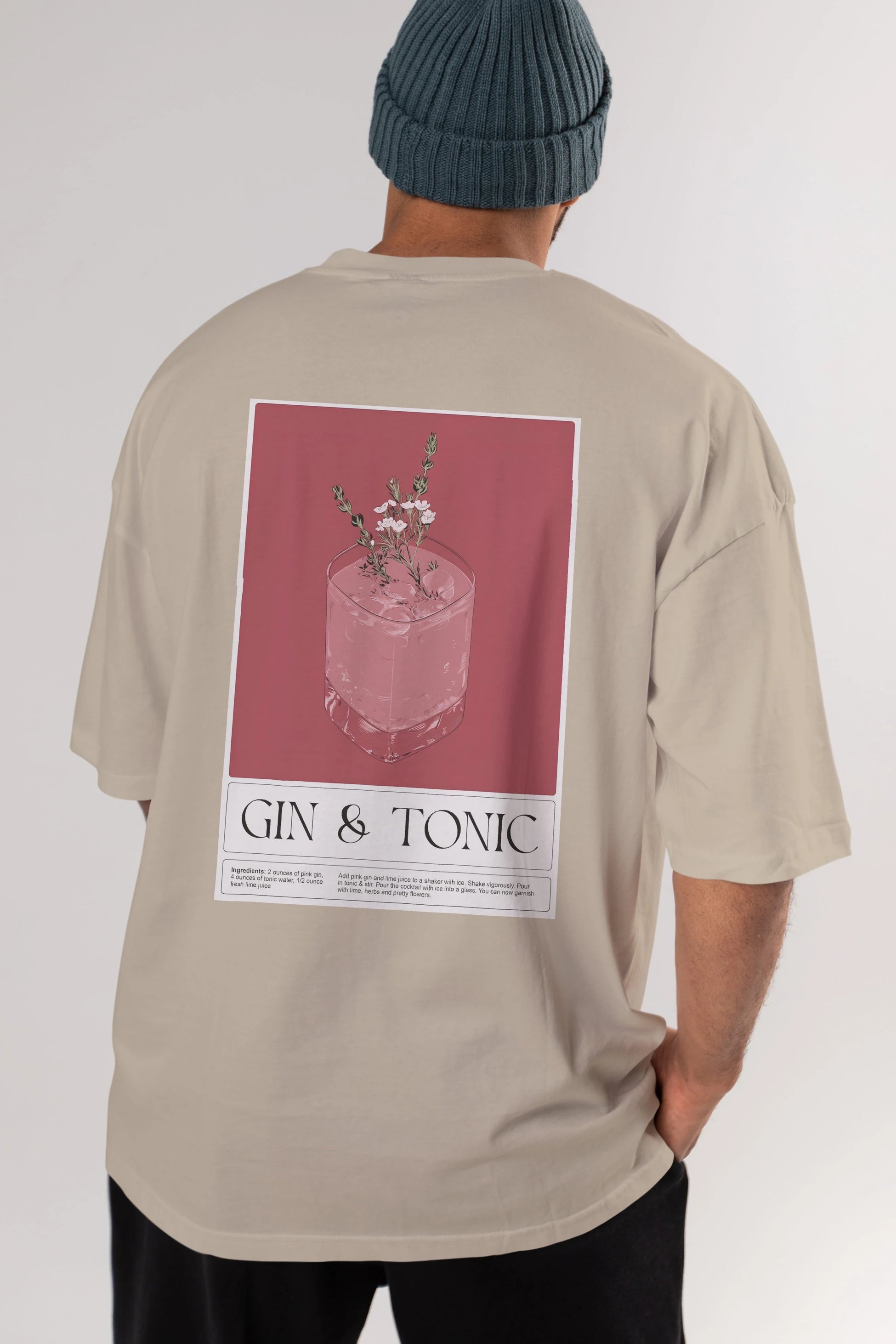 Gin Tonic 4 Arka Baskılı Oversize t-shirt Erkek Kadın Unisex %100 Pamuk Bisiklet Yaka tişort