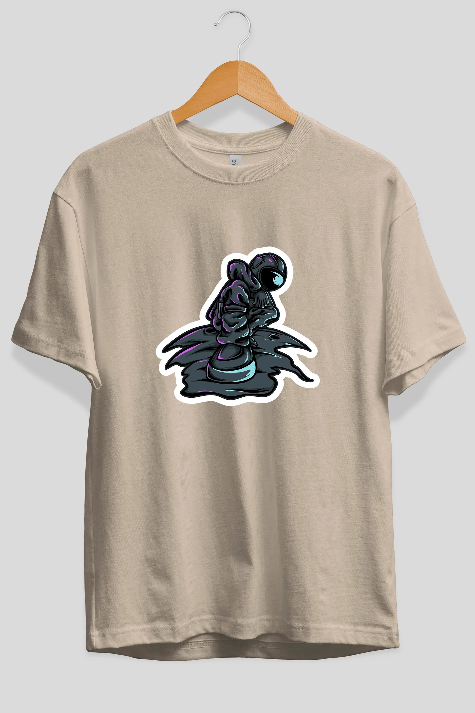 Stylish Astronaut Sticker Ön Baskılı Oversize t-shirt Erkek Kadın Unisex