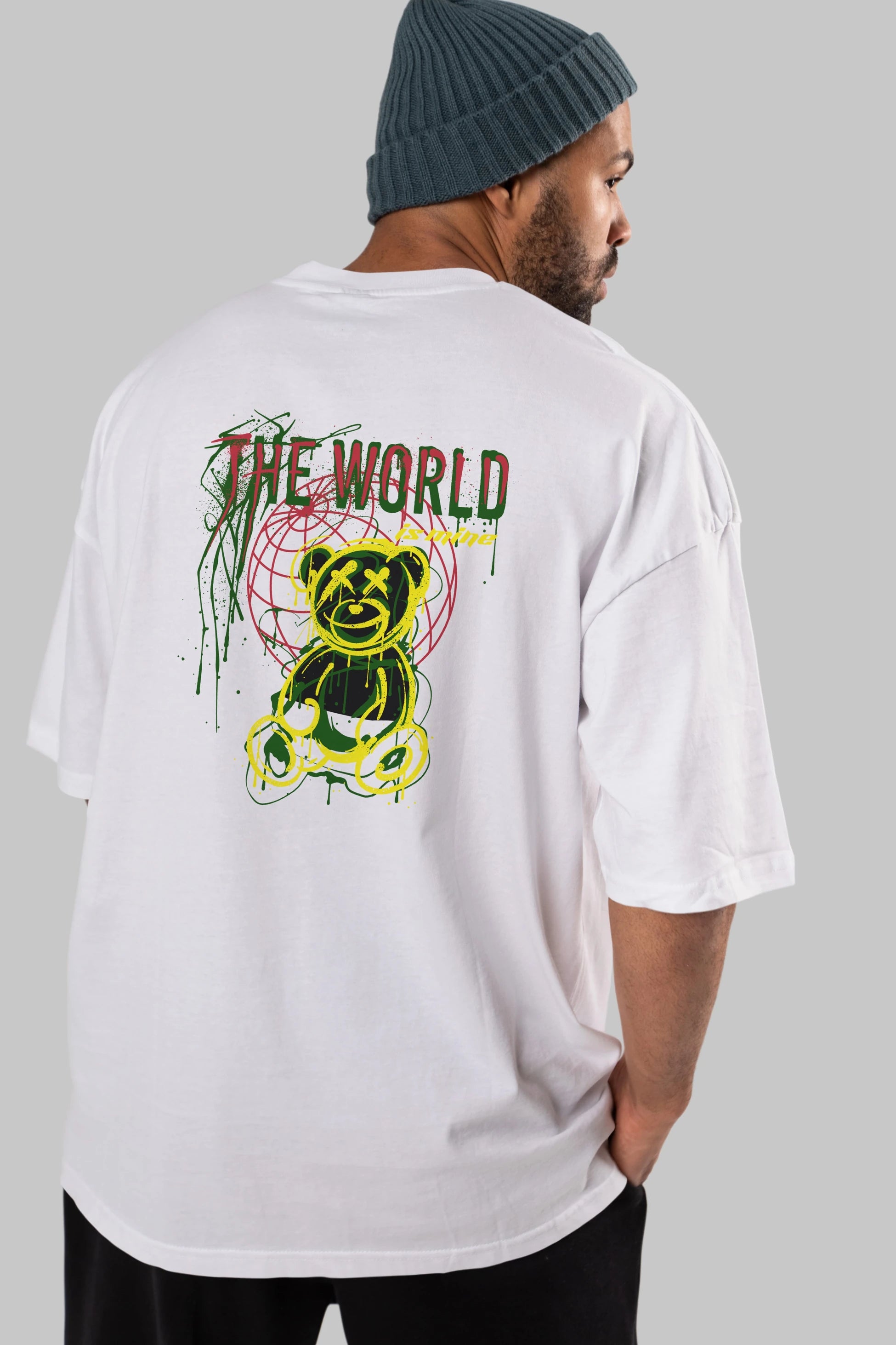The World is Mine Bear Arka Baskılı Oversize t-shirt Erkek Kadın Unisex