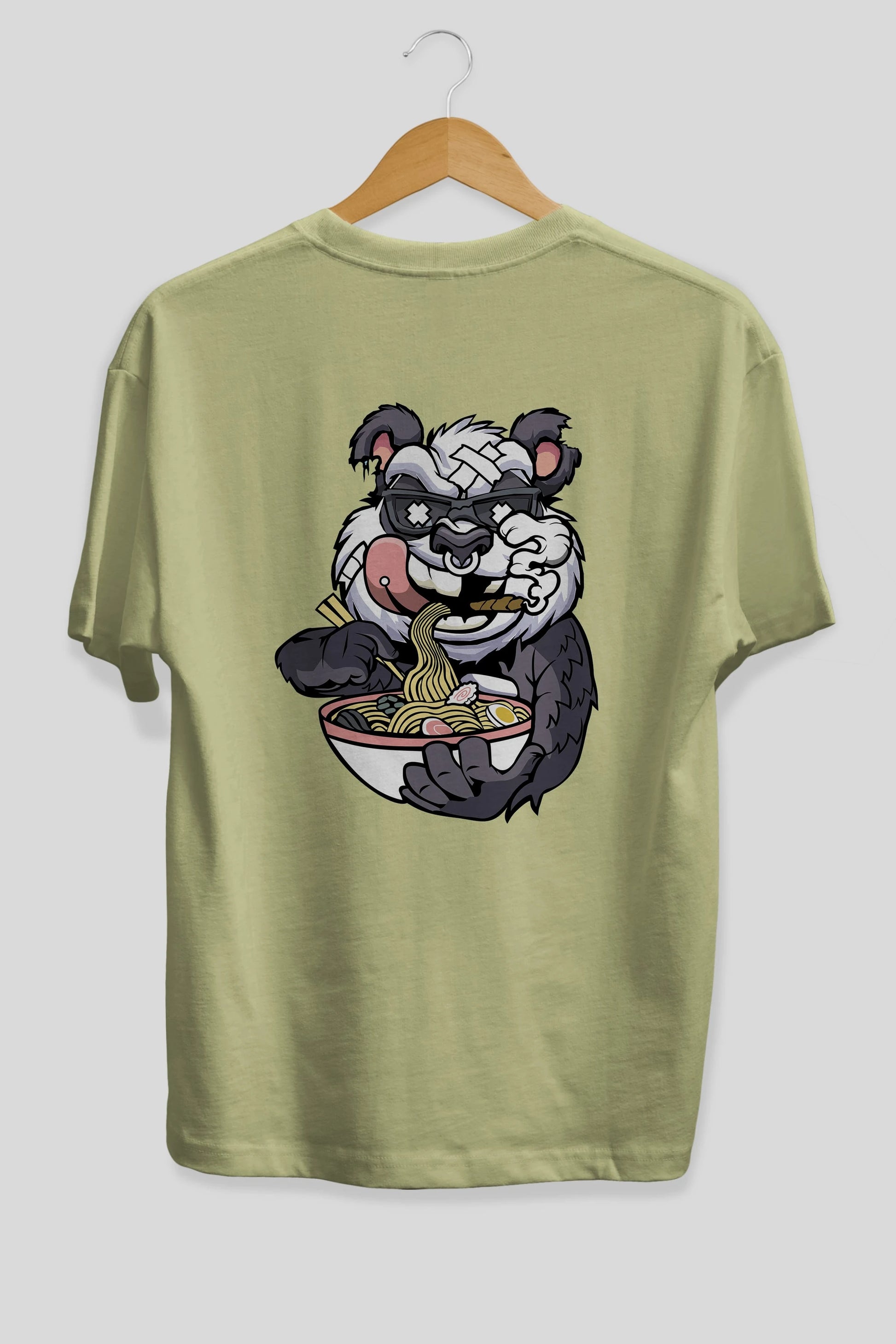 Panda Ramen Arka Baskılı Oversize t-shirt Erkek Kadın Unisex %100 Pamuk tişort