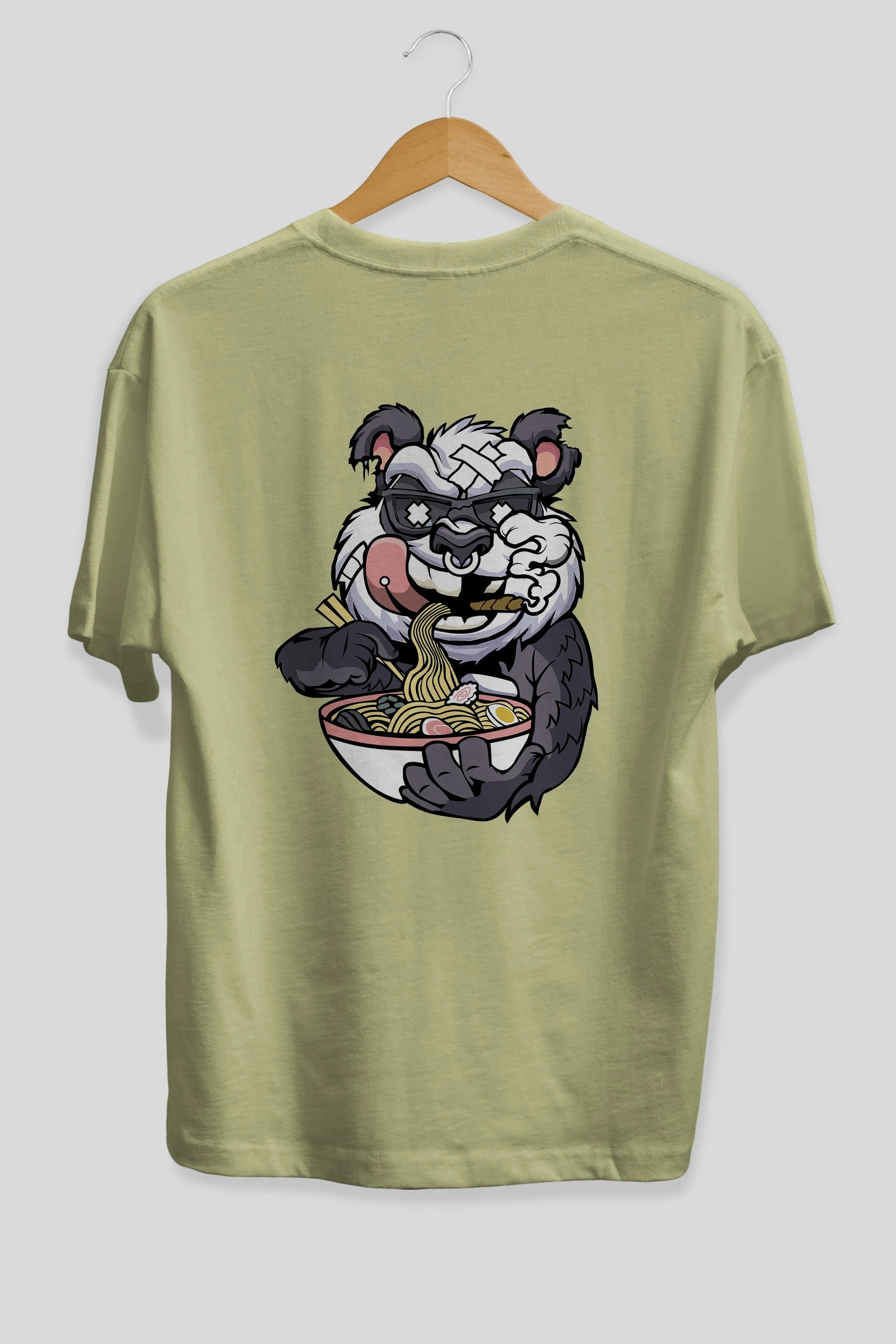 Panda Ramen Arka Baskılı Oversize t-shirt Erkek Kadın Unisex %100 Pamuk tişort