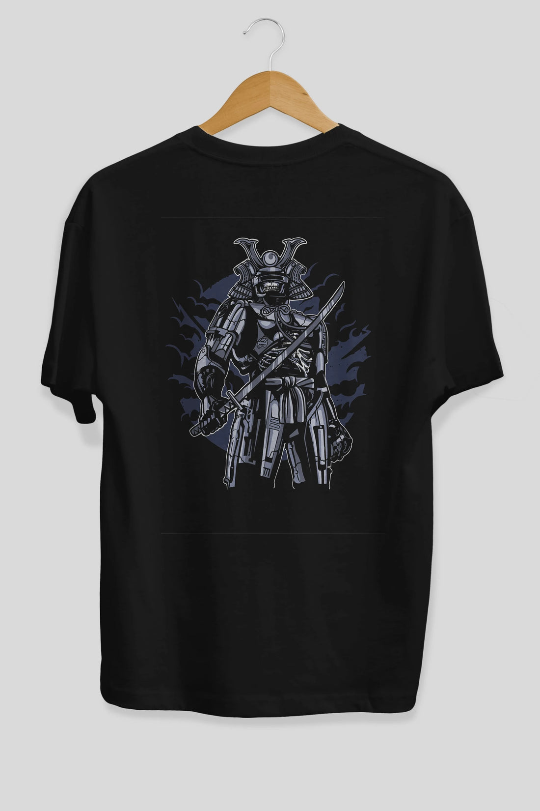 Samurai Robot Skull Arka Baskılı Oversize t-shirt Erkek Kadın Unisex %100 Pamuk