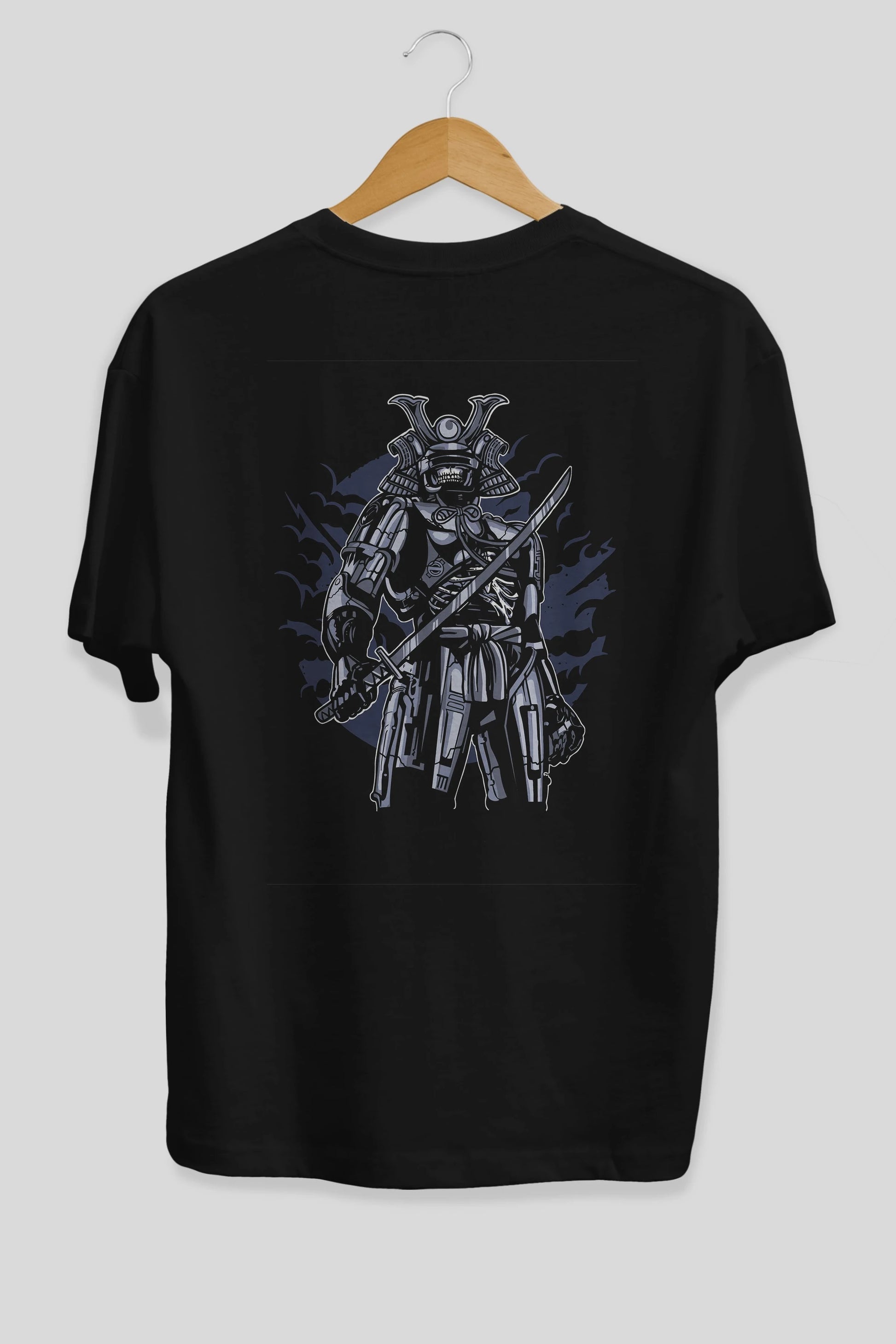 Samurai Robot Skull Arka Baskılı Oversize t-shirt Erkek Kadın Unisex %100 Pamuk