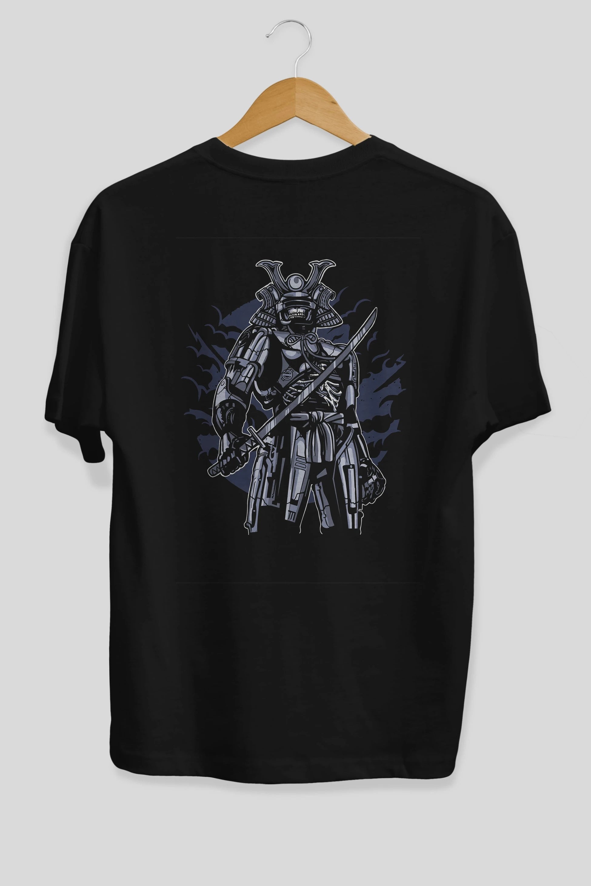 Samurai Robot Skull Arka Baskılı Oversize t-shirt Erkek Kadın Unisex %100 Pamuk