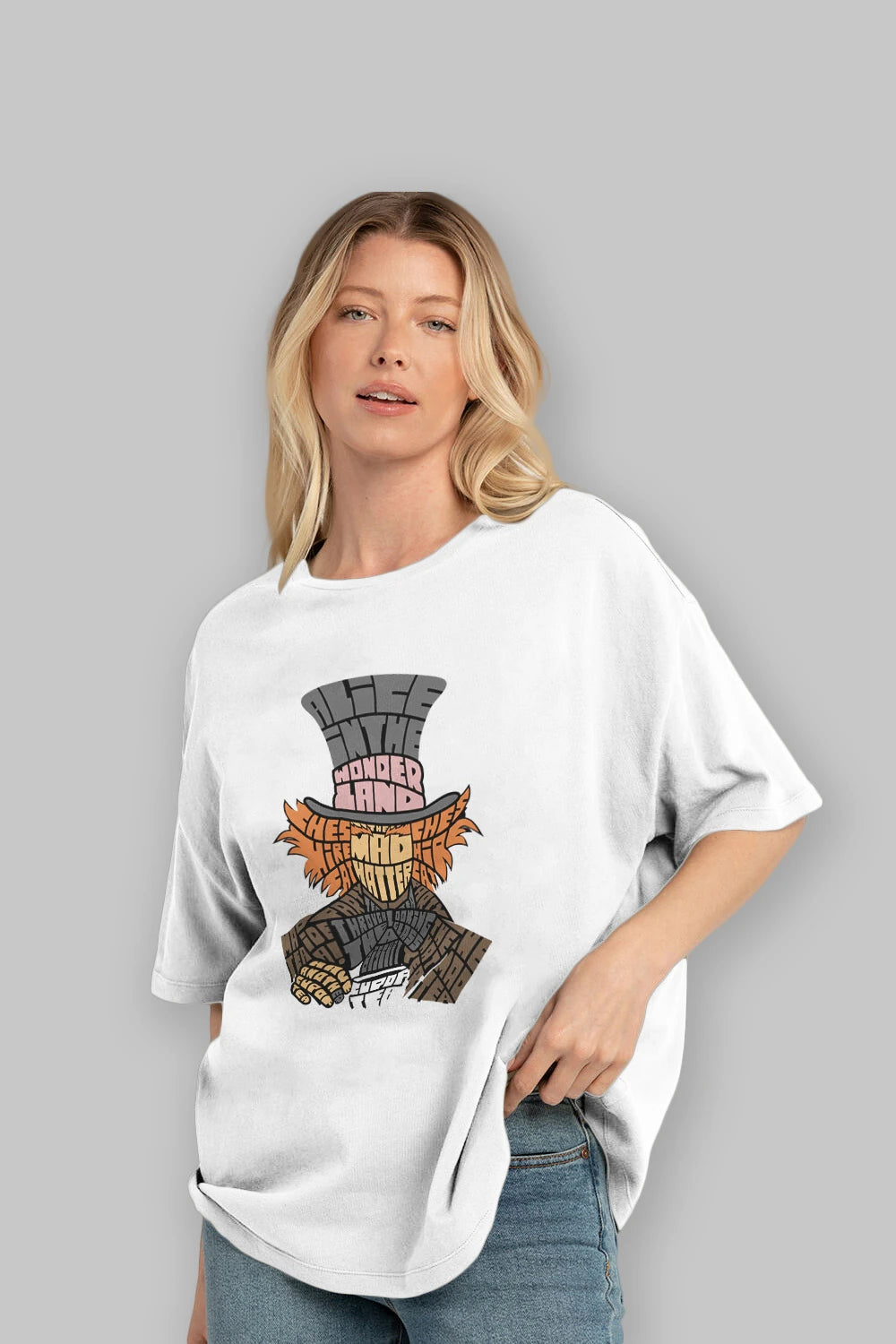 Madhatter Ön Baskılı Oversize t-shirt %100 pamuk Erkek Kadın Unisex
