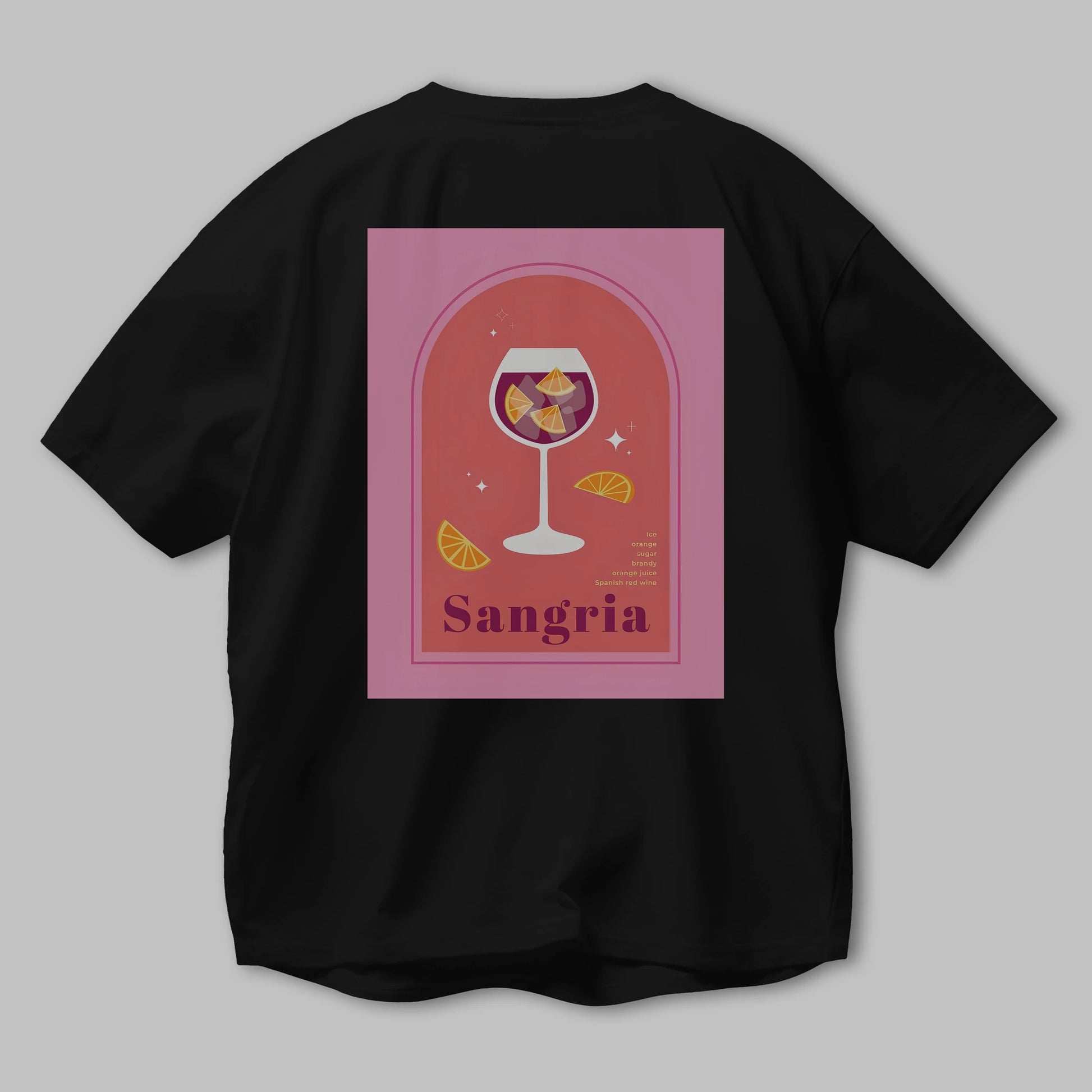 Sangria Arka Baskılı Oversize t-shirt Erkek Kadın Unisex %100 Pamuk Bisiklet Yaka tişort
