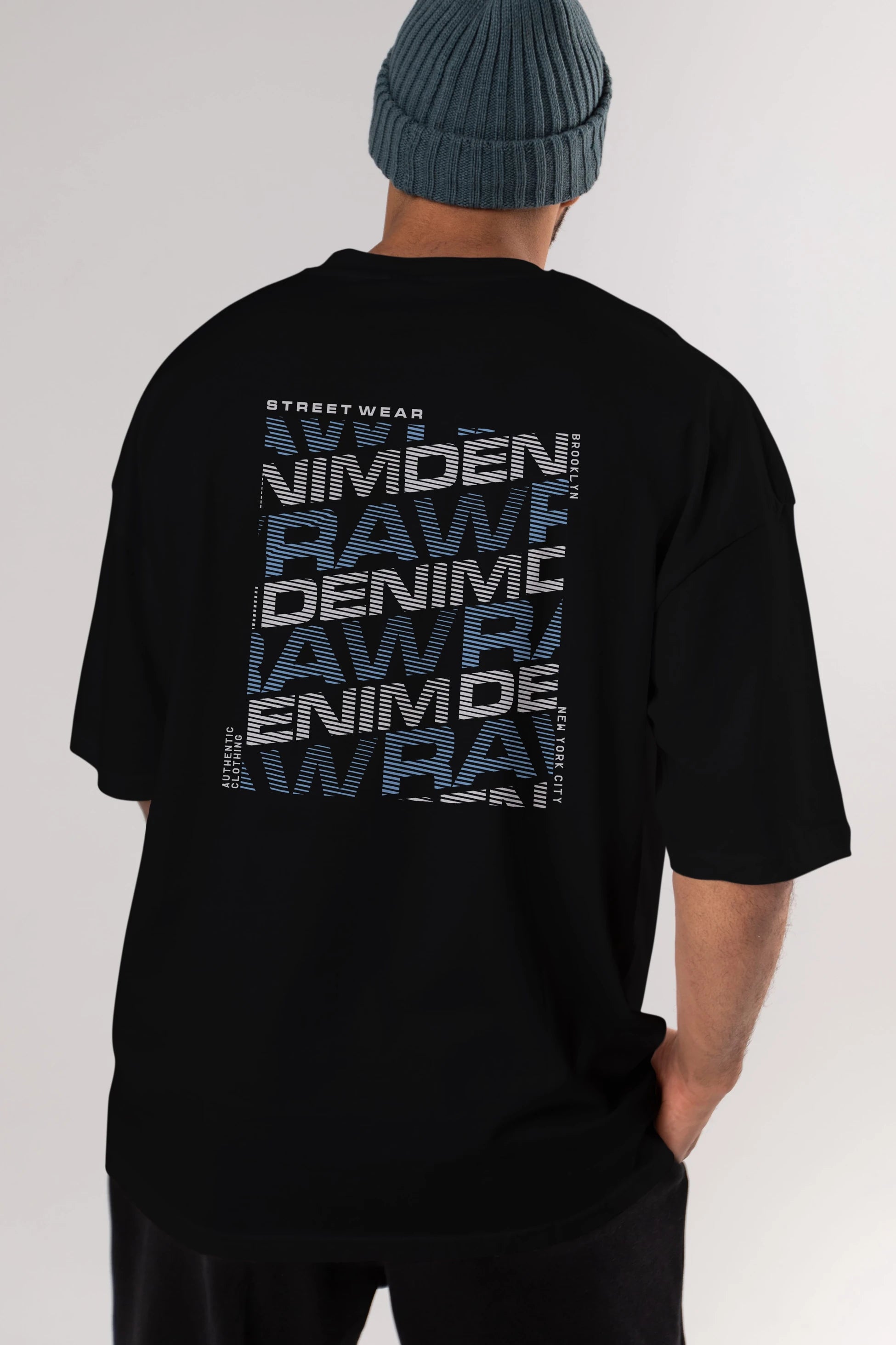 Raw Denim Arka Baskılı Oversize t-shirt Erkek Kadın Unisex