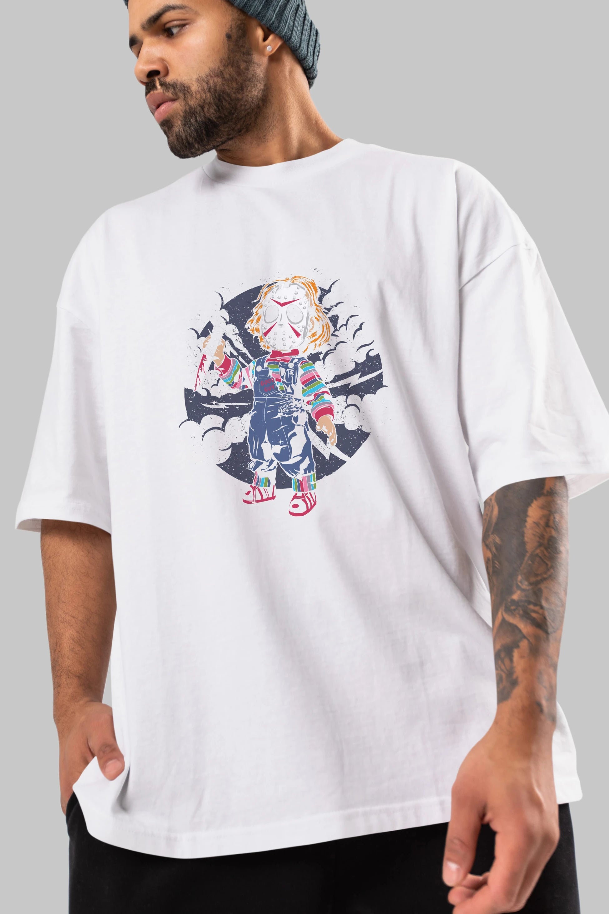 Chucky Ön Baskılı Oversize t-shirt Erkek Kadın Unisex %100 Pamuk tişort