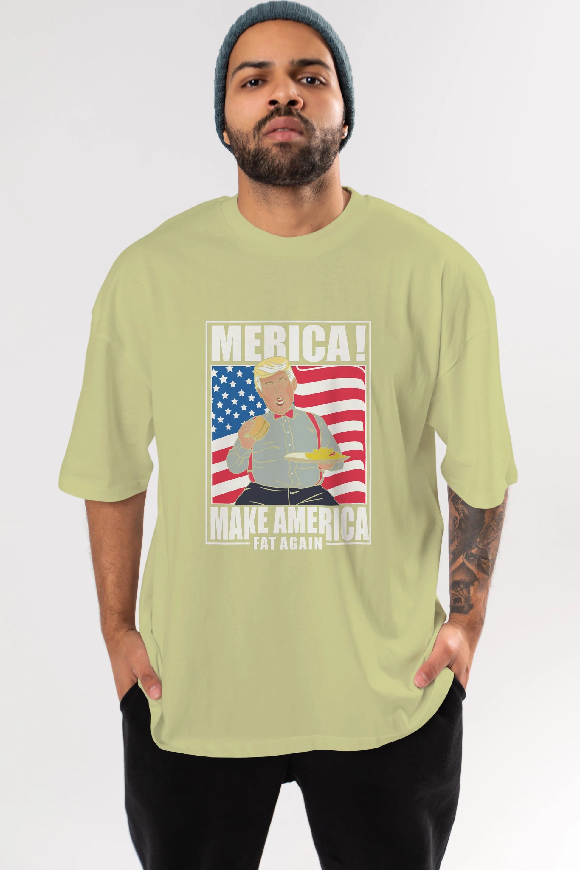 Trump Burger Ön Baskılı Oversize t-shirt Erkek Kadın Unisex %100 Pamuk tişort