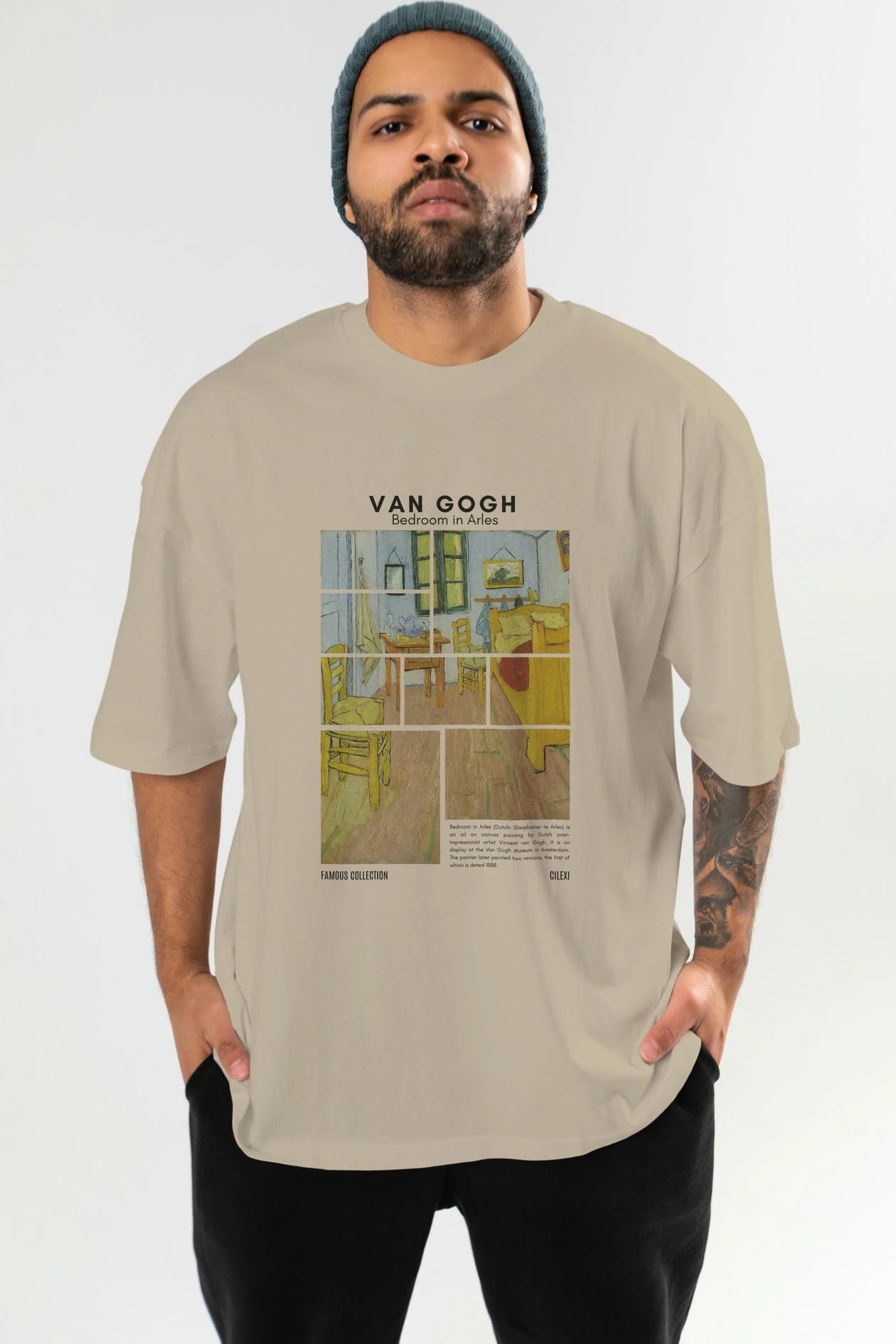Van Gogh ön Baskılı Oversize t-shirt Erkek Kadın Bisiklet Yaka Pamuk tişort