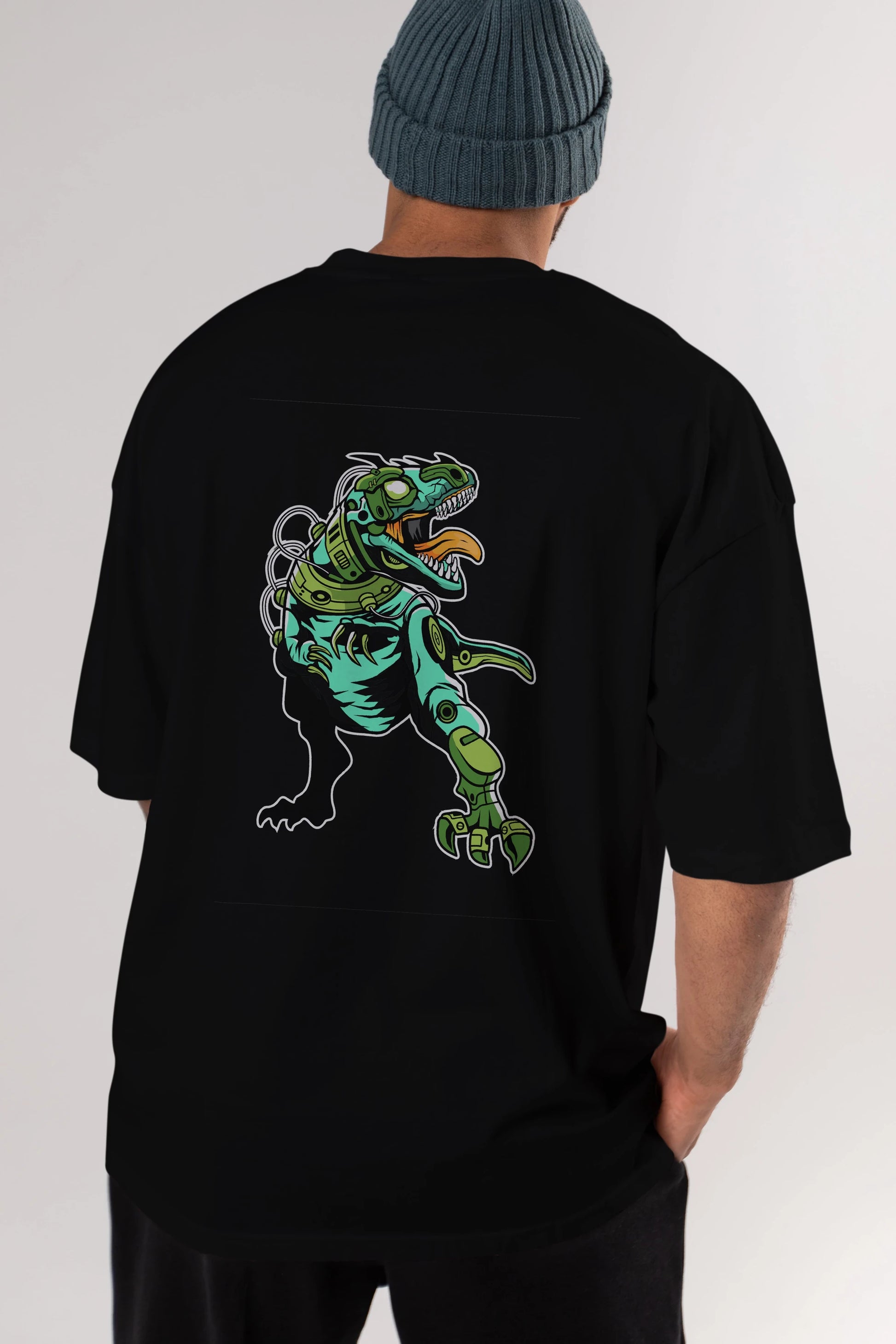 Trex Robot Arka Baskılı Oversize t-shirt Erkek Kadın Unisex %100 Pamuk tişort