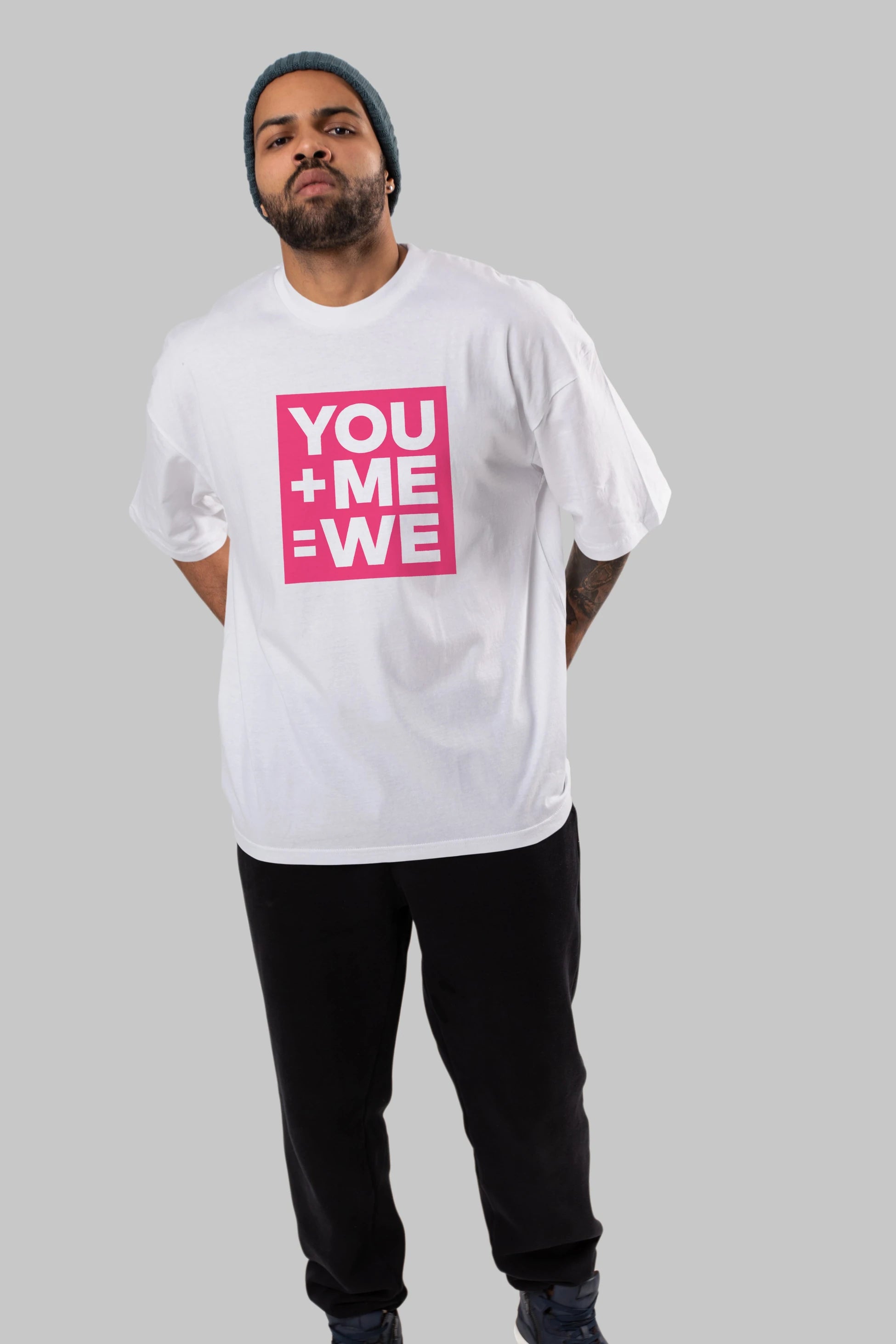 You Me We Yazılı Ön Baskılı Oversize t-shirt Erkek Kadın Unisex
