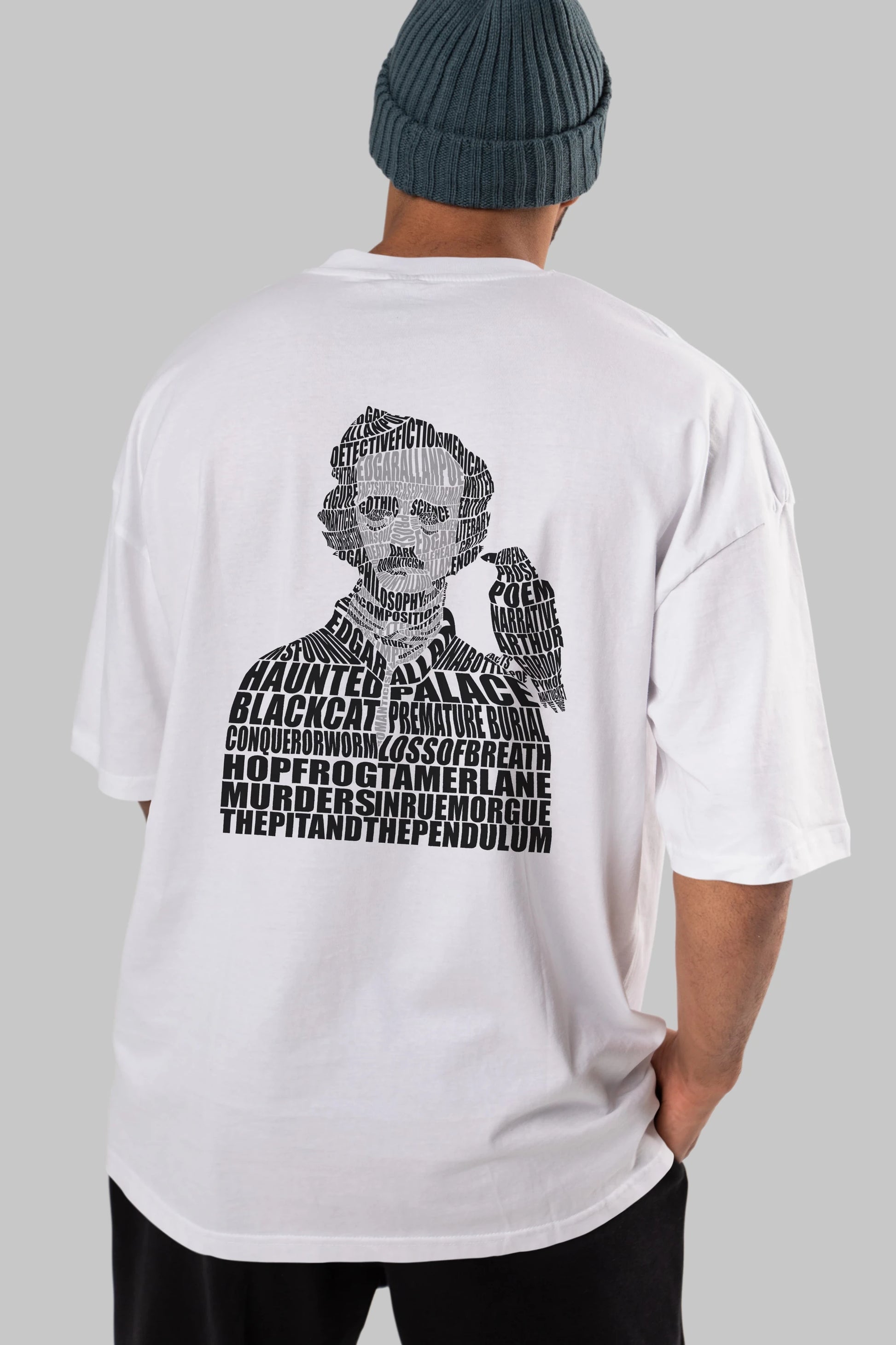 Edgar Alan Poe Calligram Arka Baskılı Oversize t-shirt %100 pamuk Erkek Kadın Unisex