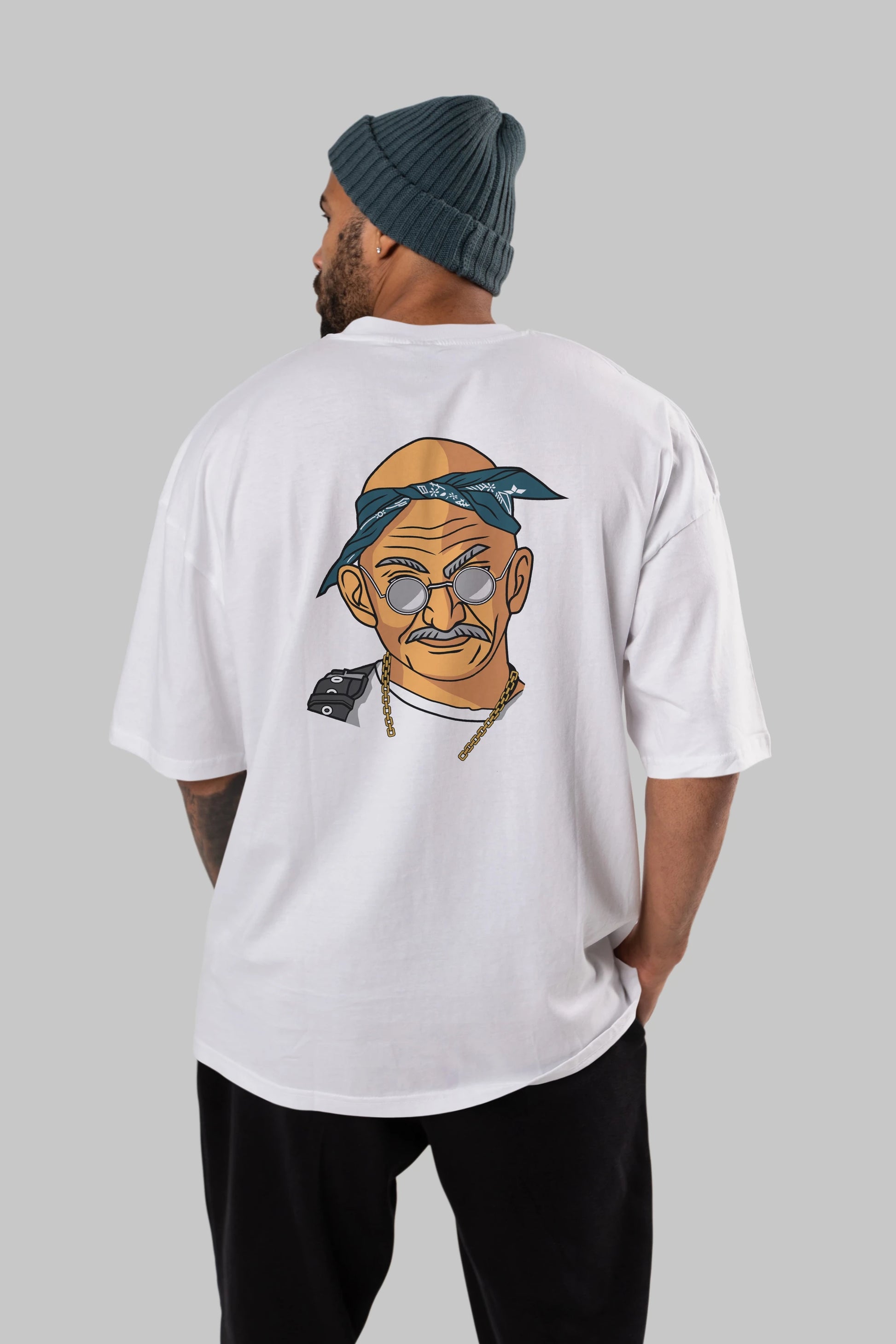 Tupac Gandhi Arka Baskılı Oversize t-shirt Erkek Kadın Unisex %100 Pamuk tişort