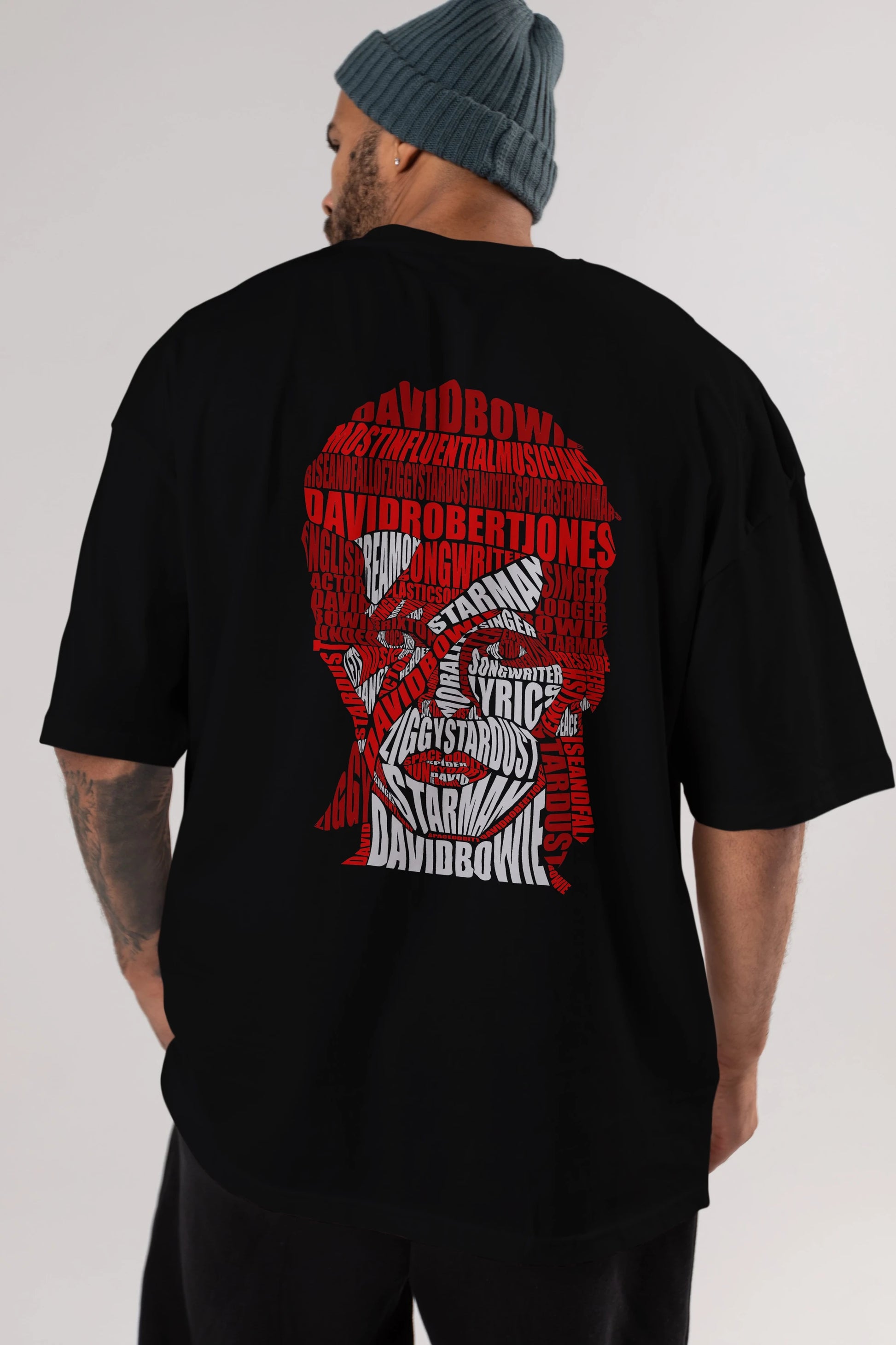 David Bowie Calligram Arka Baskılı Oversize t-shirt %100 pamuk Erkek Kadın Unisex