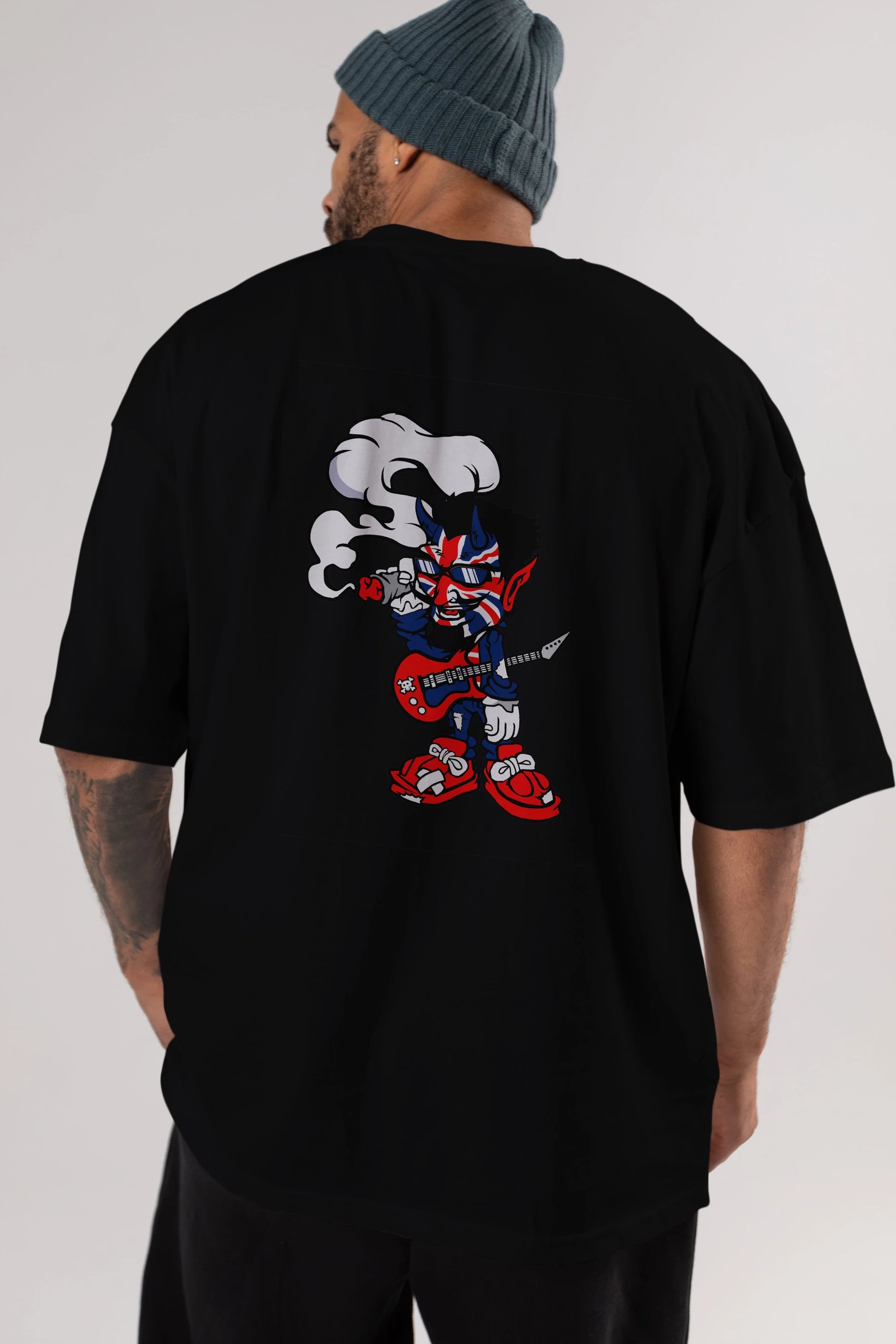Uk Devil Rockstar Arka Baskılı Oversize t-shirt Erkek Kadın Unisex %100 Pamuk tişort
