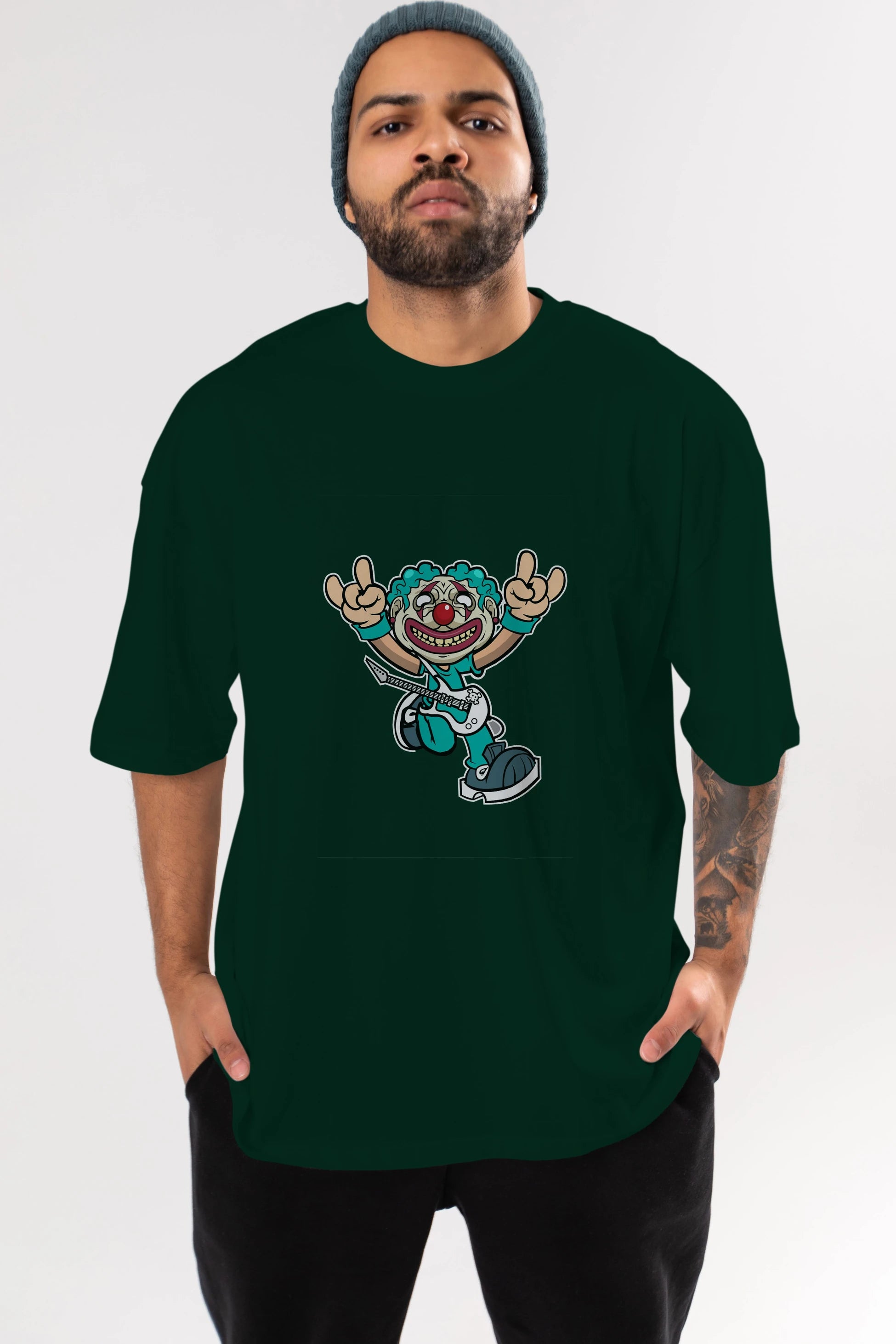 Clown Punk Ön Baskılı Oversize t-shirt Erkek Kadın Unisex %100 Pamuk tişort