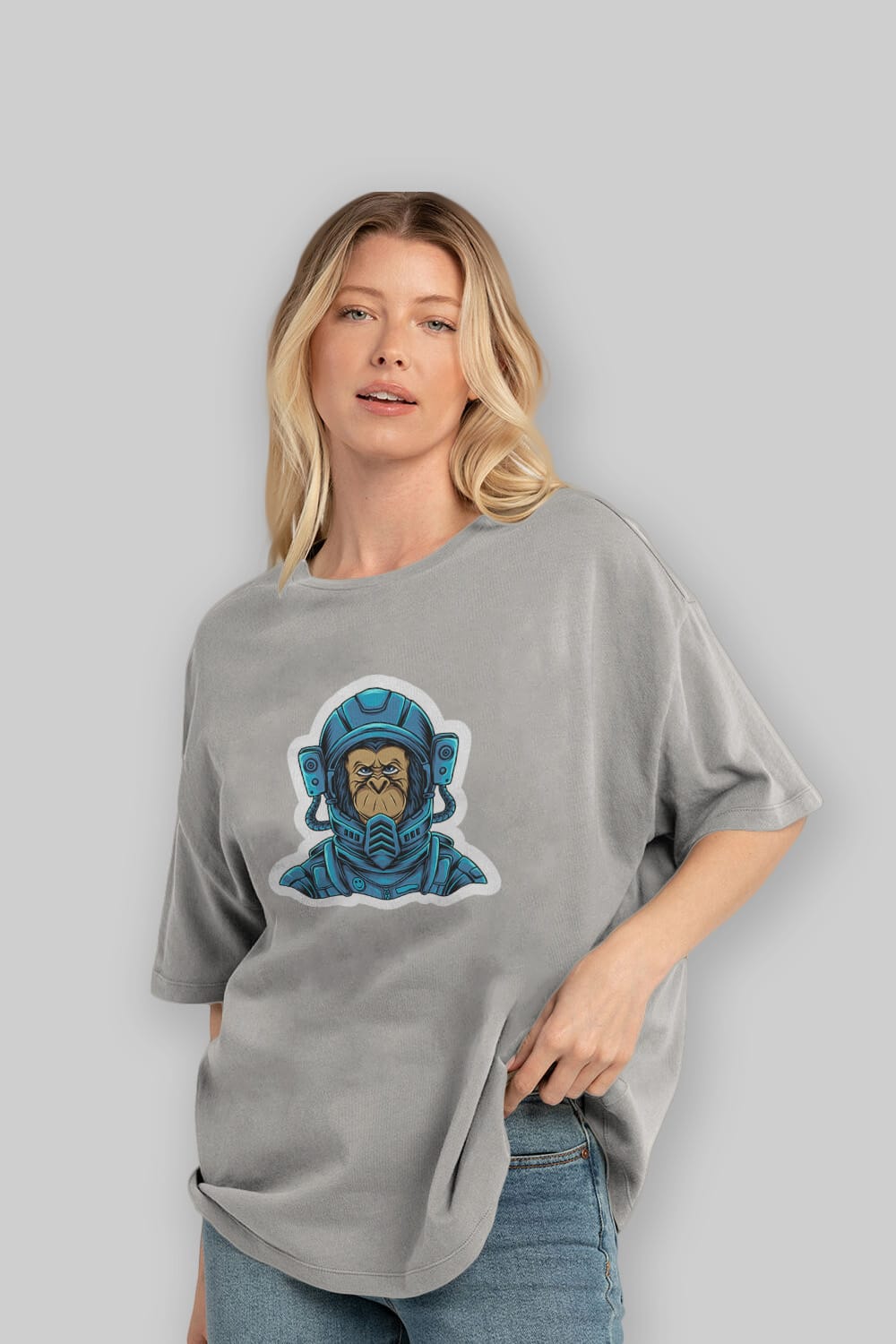 Astromonkey Sticker Ön Baskılı Oversize t-shirt Erkek Kadın Unisex