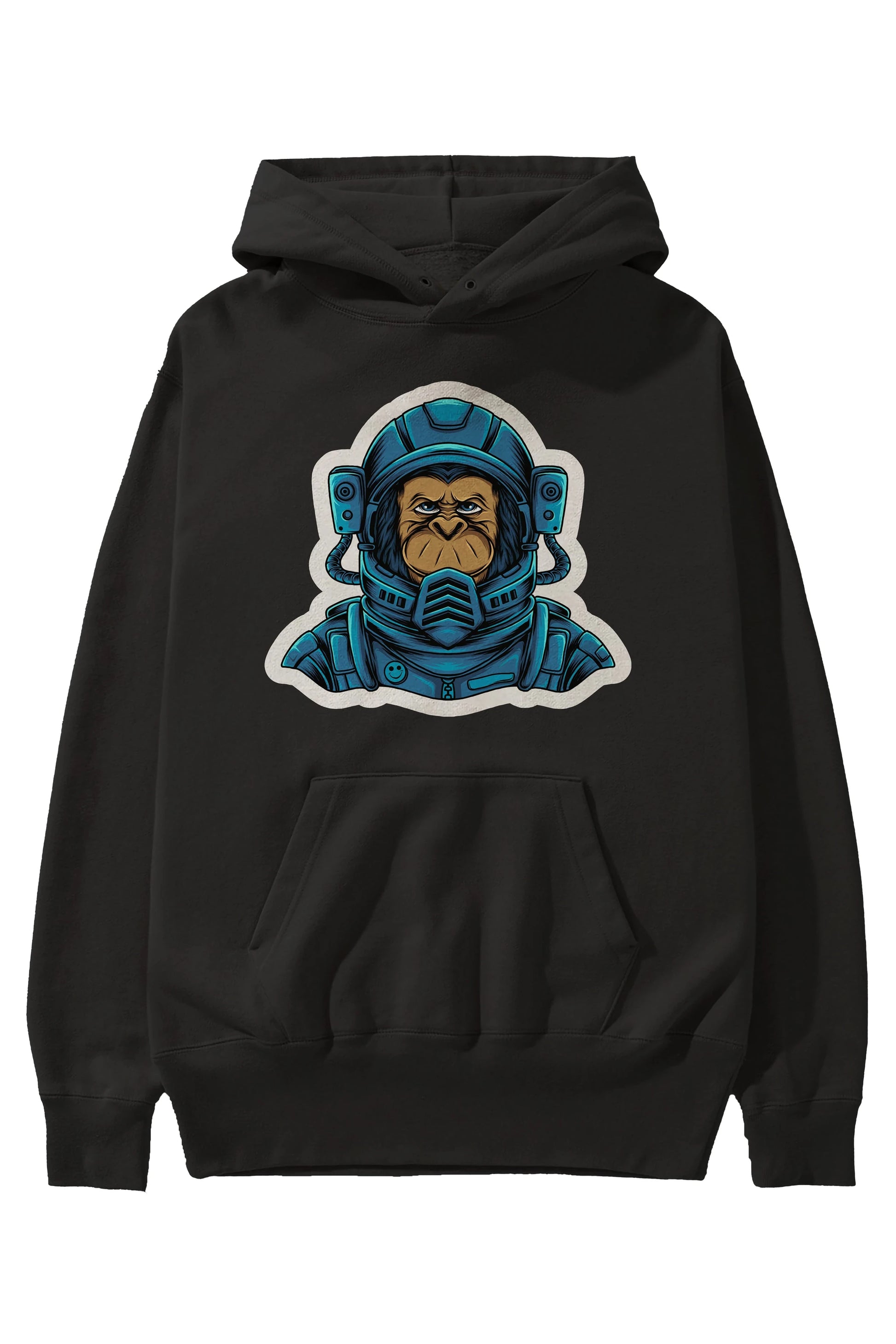 Astromonkey Sticker Ön Baskılı Hoodie Oversize Kapüşonlu Sweatshirt Erkek Kadın Unisex