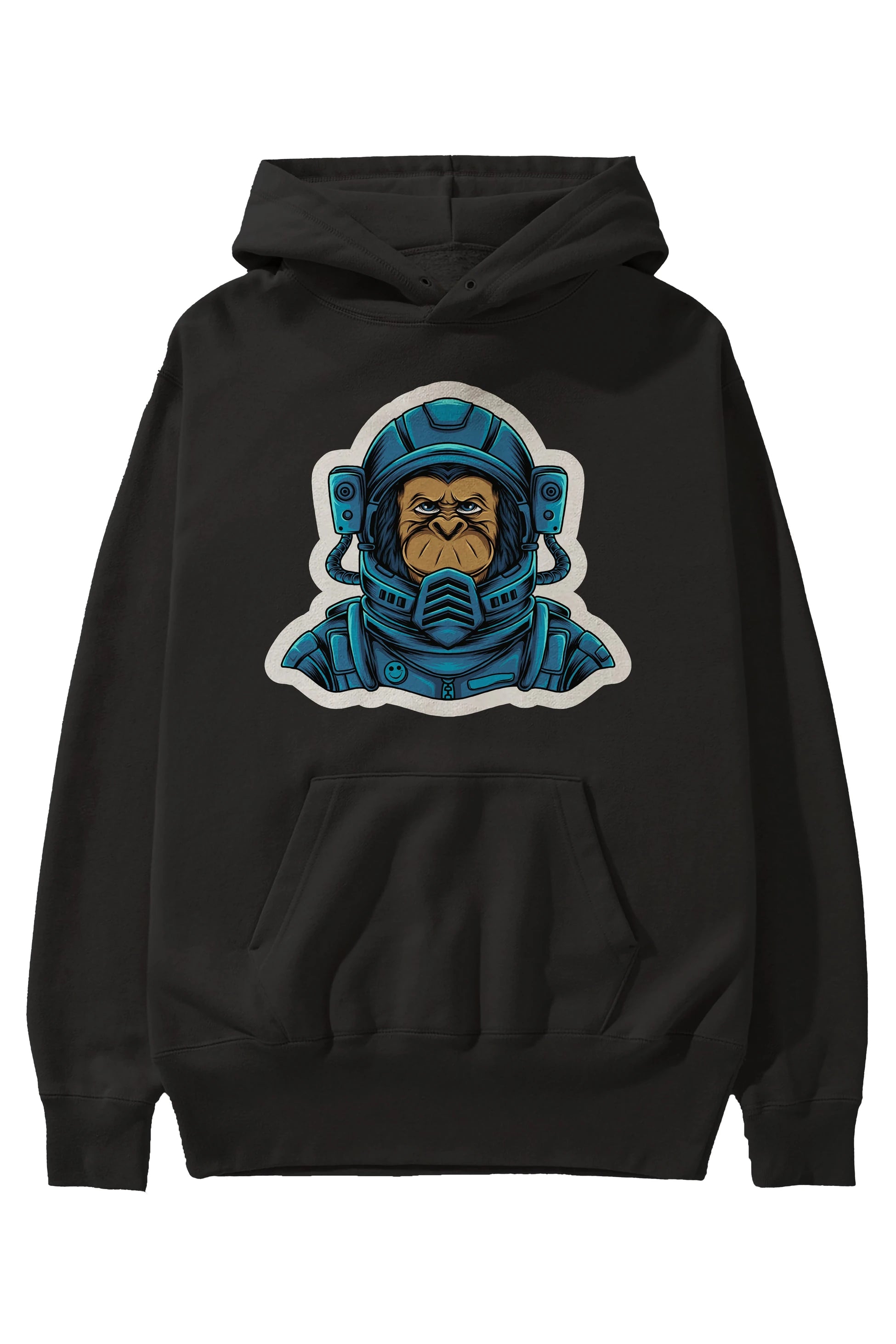 Astromonkey Sticker Ön Baskılı Hoodie Oversize Kapüşonlu Sweatshirt Erkek Kadın Unisex