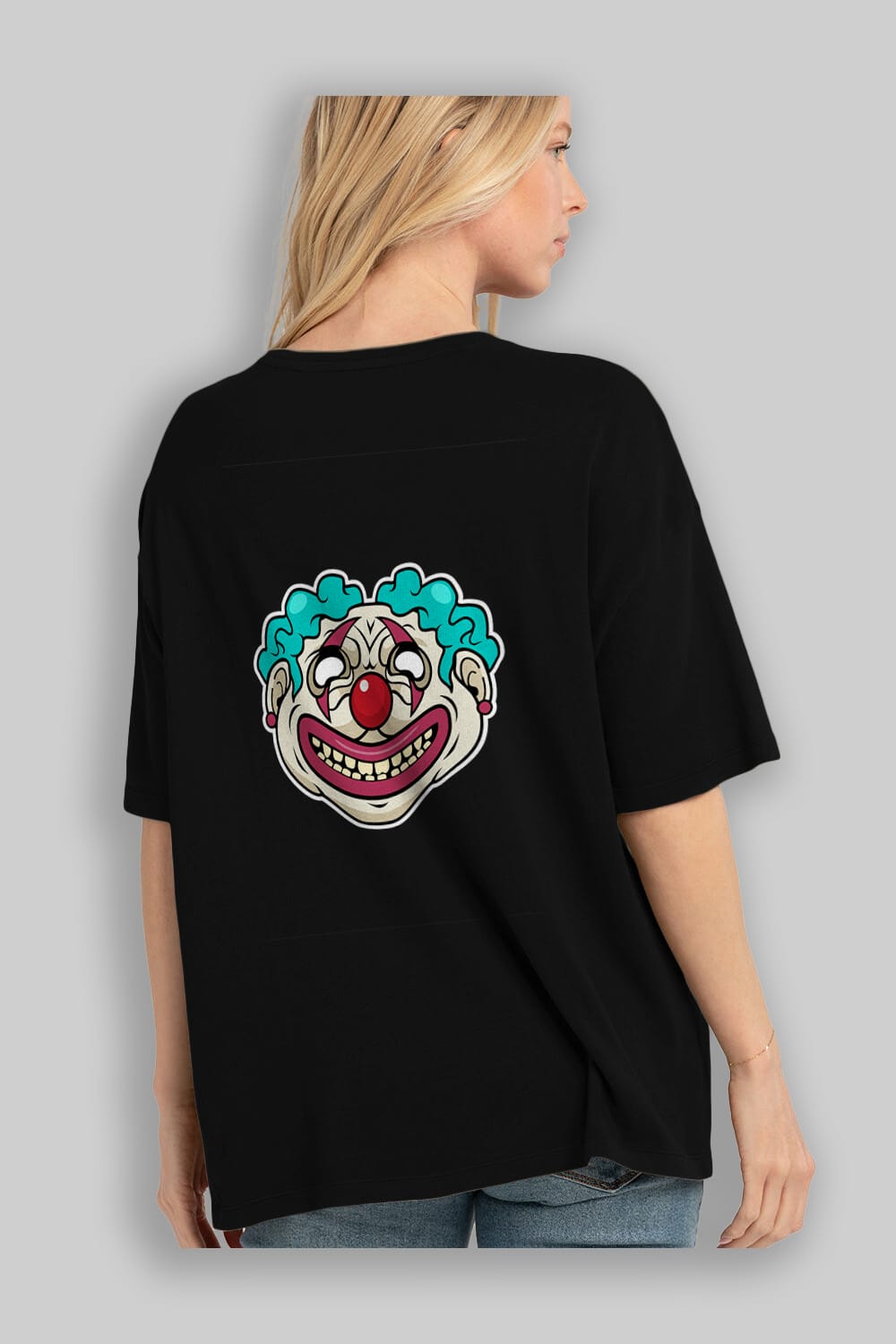 Clown Head Arka Baskılı Oversize t-shirt Erkek Kadın Unisex %100 Pamuk tişort