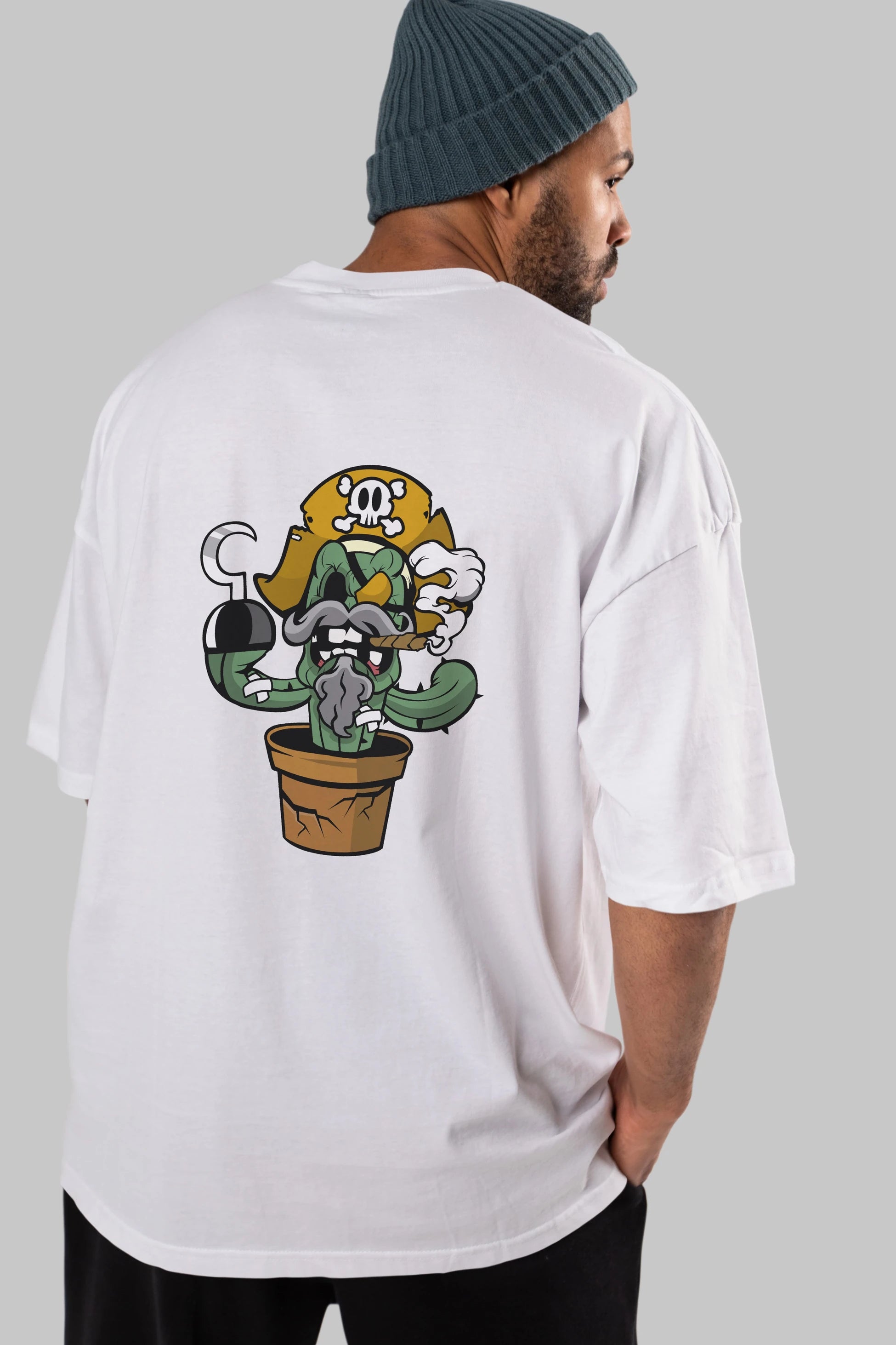 Pirate Cactus Arka Baskılı Oversize t-shirt Erkek Kadın Unisex %100 Pamuk tişort