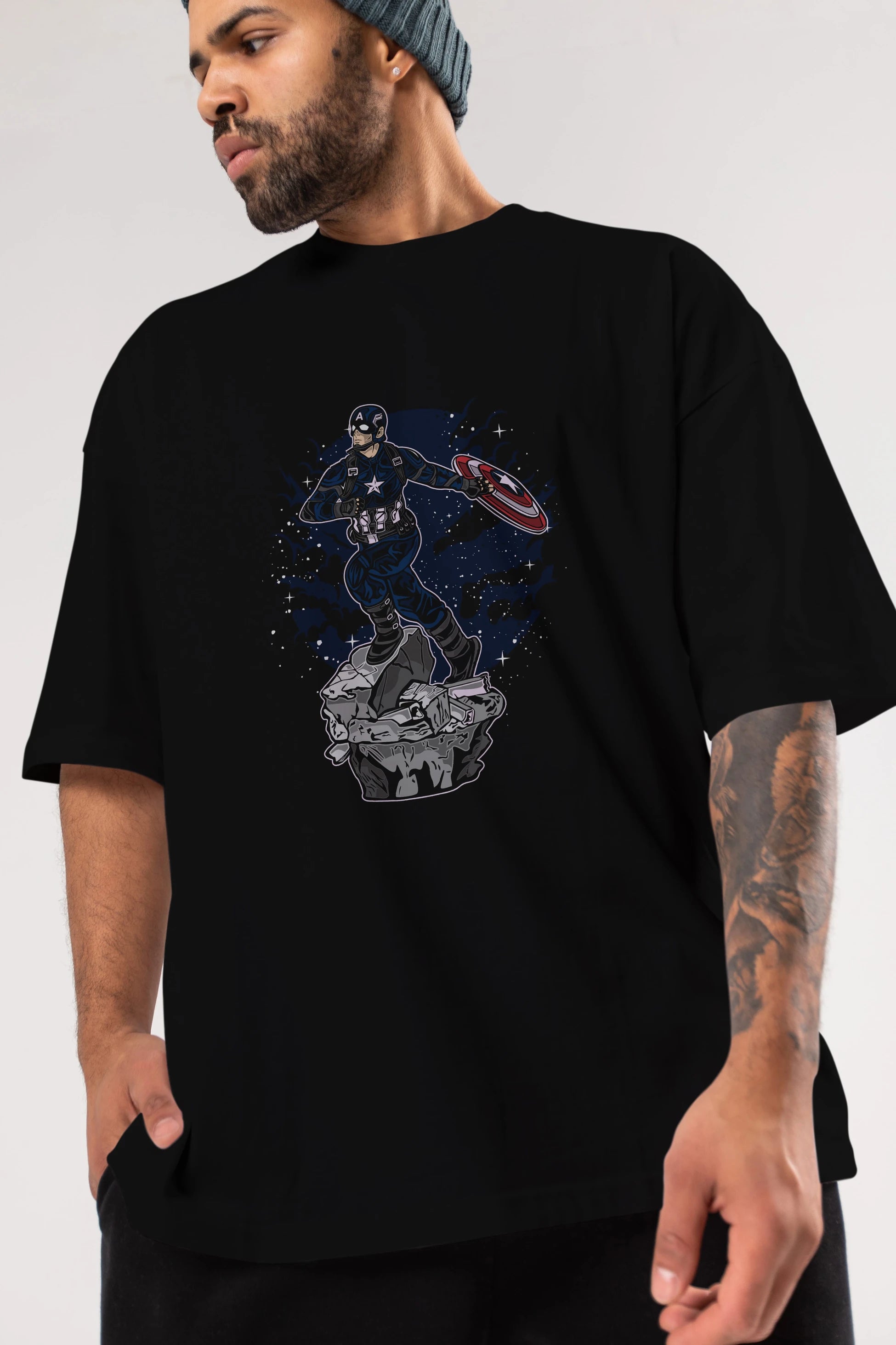 CAPTAIN AMERICA Ön Baskılı Oversize t-shirt Erkek Kadın Unisex %100 Pamuk tişort